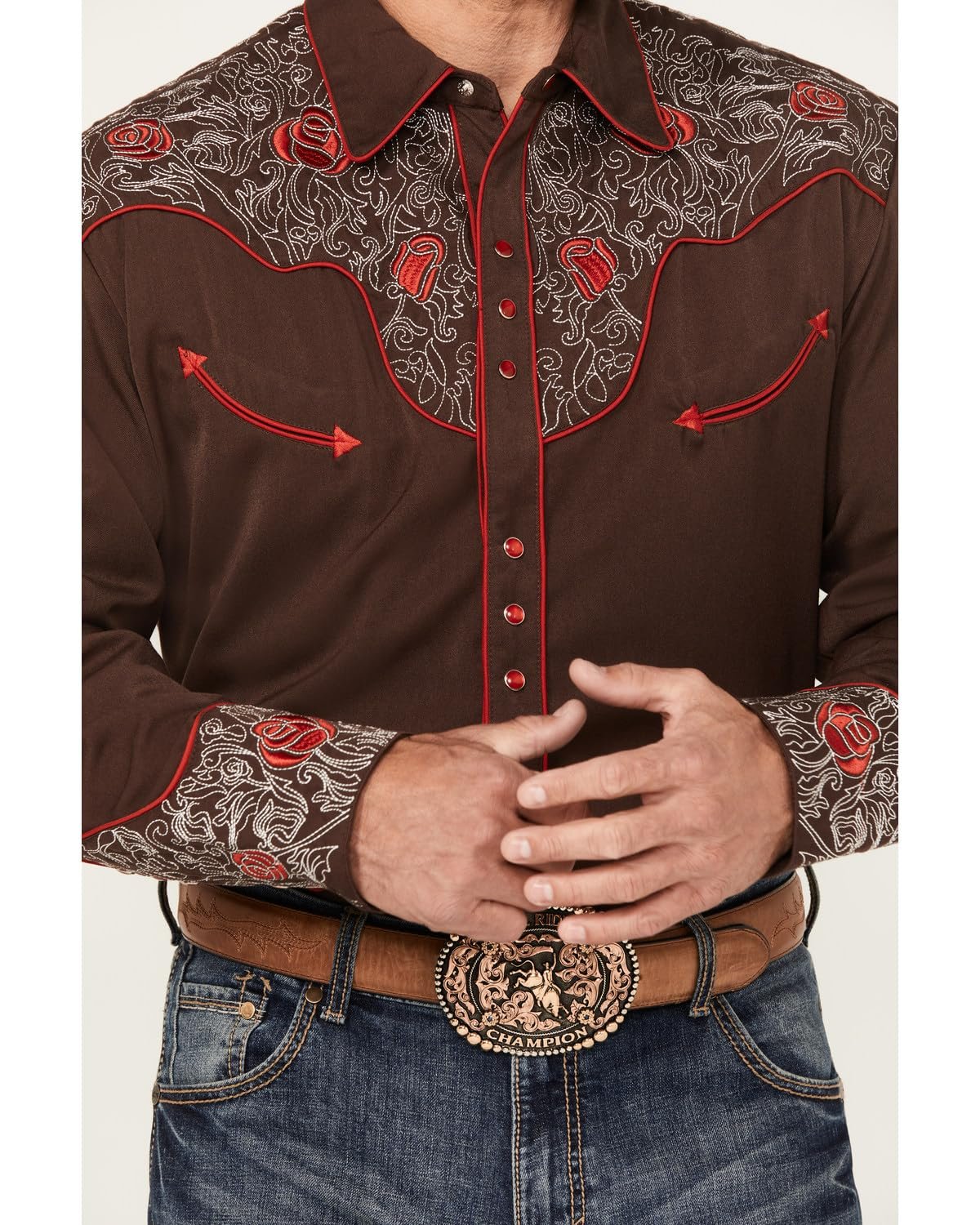 Scully Men's Rose Embroidered Long Sleeve Snap Shirt