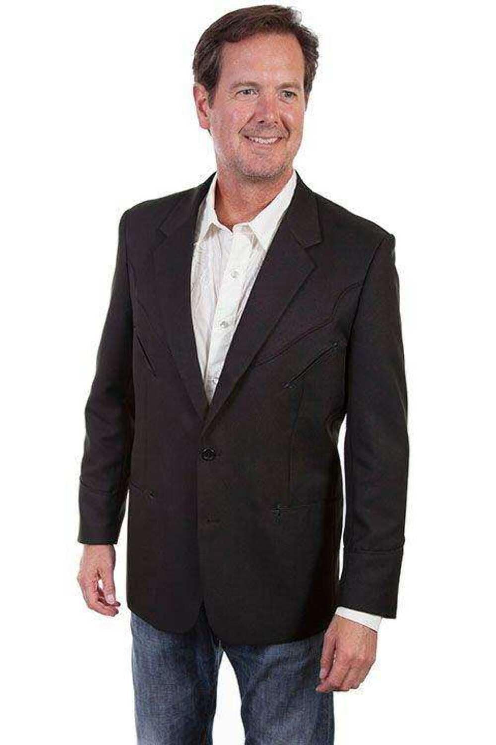 Scully Men's Western Coat with Solid Tonal Piping - Black