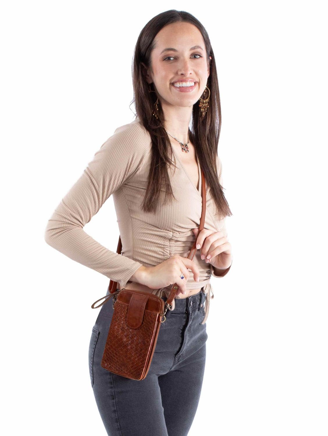 Scully Compact Leather Crossbody Handbag - Cognac