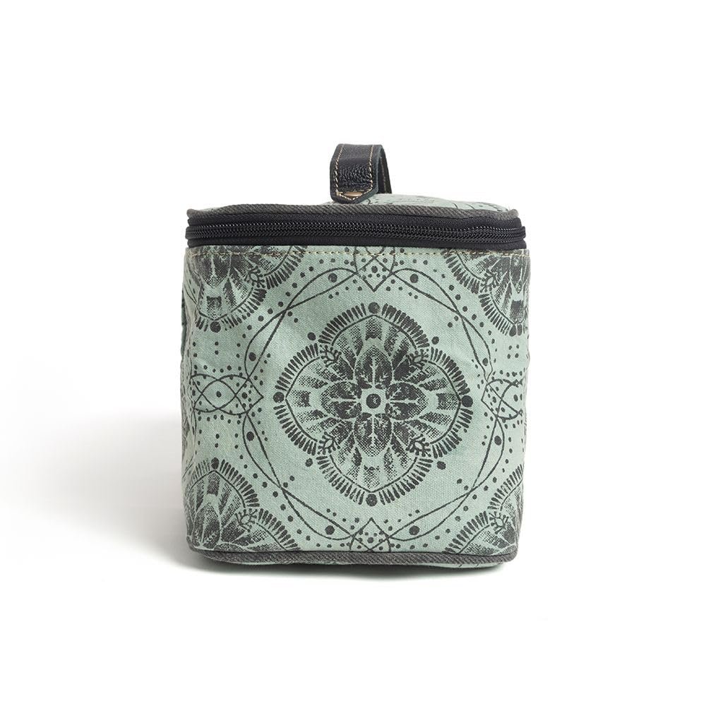 Myra Bag Makeup Bag for Women Upcycled Western Canvas Leather Cosmetic Toiletry