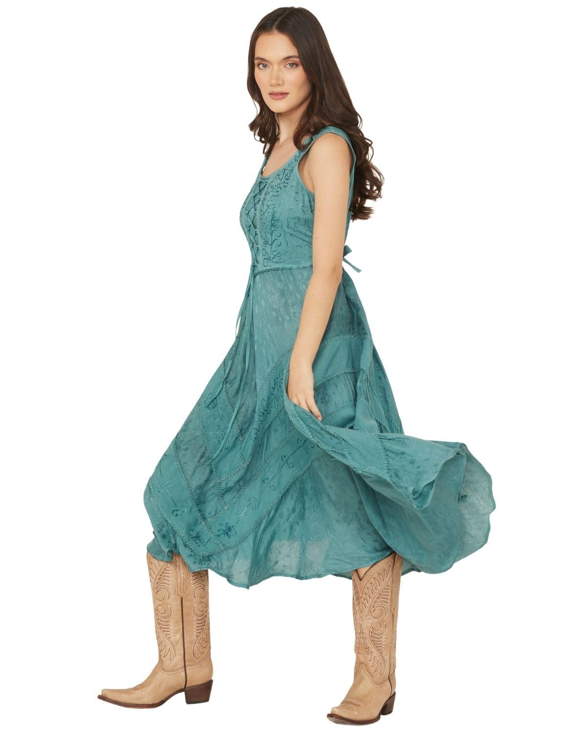 Scully Women's Lace Front Sleeveless Full Length Dress - Teal