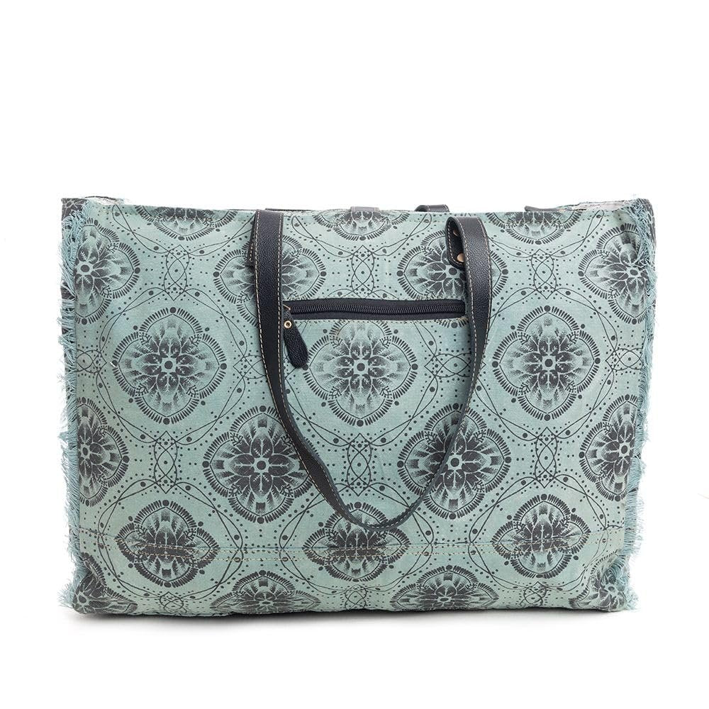 Myra Bag Women's Western Leather Weekender Bag Canvas Upcycled Shoulder Handbag