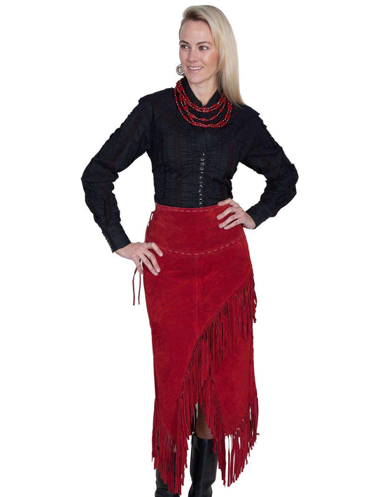 Scully Women's Suede Leather Fringe Skirt - Red Suede