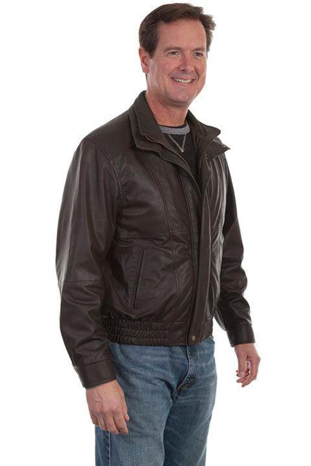 Scully Men's Leather Double Collar Featherlite Jacket - Chocolate/Olive