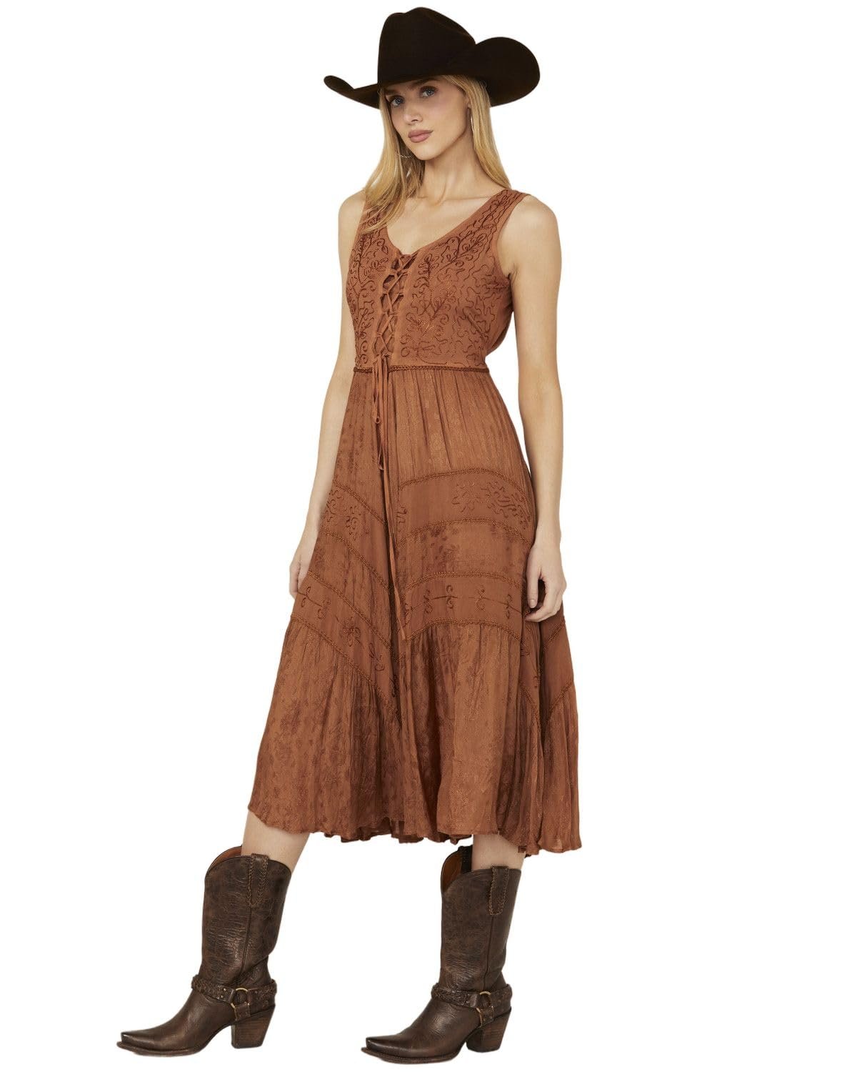 Scully Women's Lace Front Sleeveless Full Length Dress - Rust