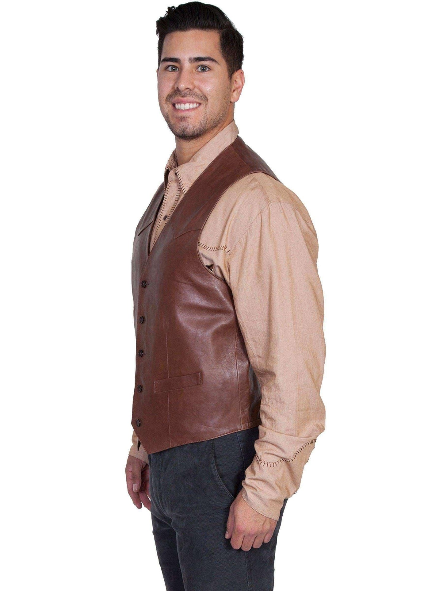 Scully Men's Lamb Leather Western Vest - Chocolate