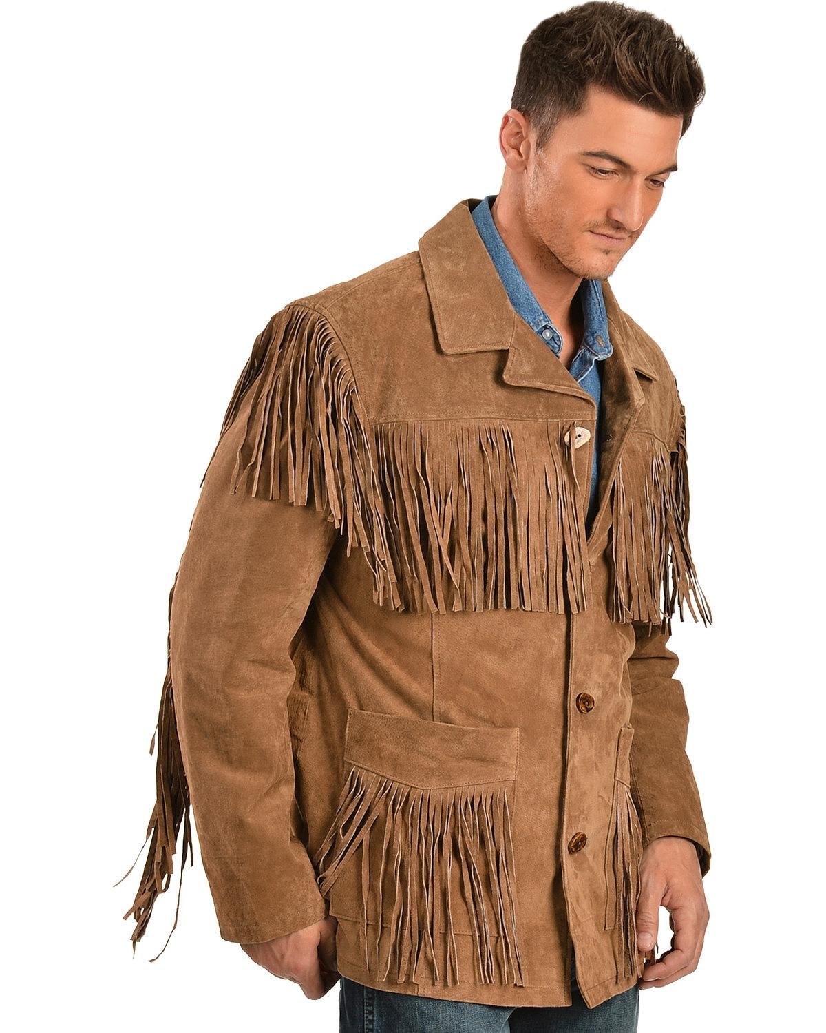 Scully Men's Suede Fringe Leather Jacket, Cinnamon