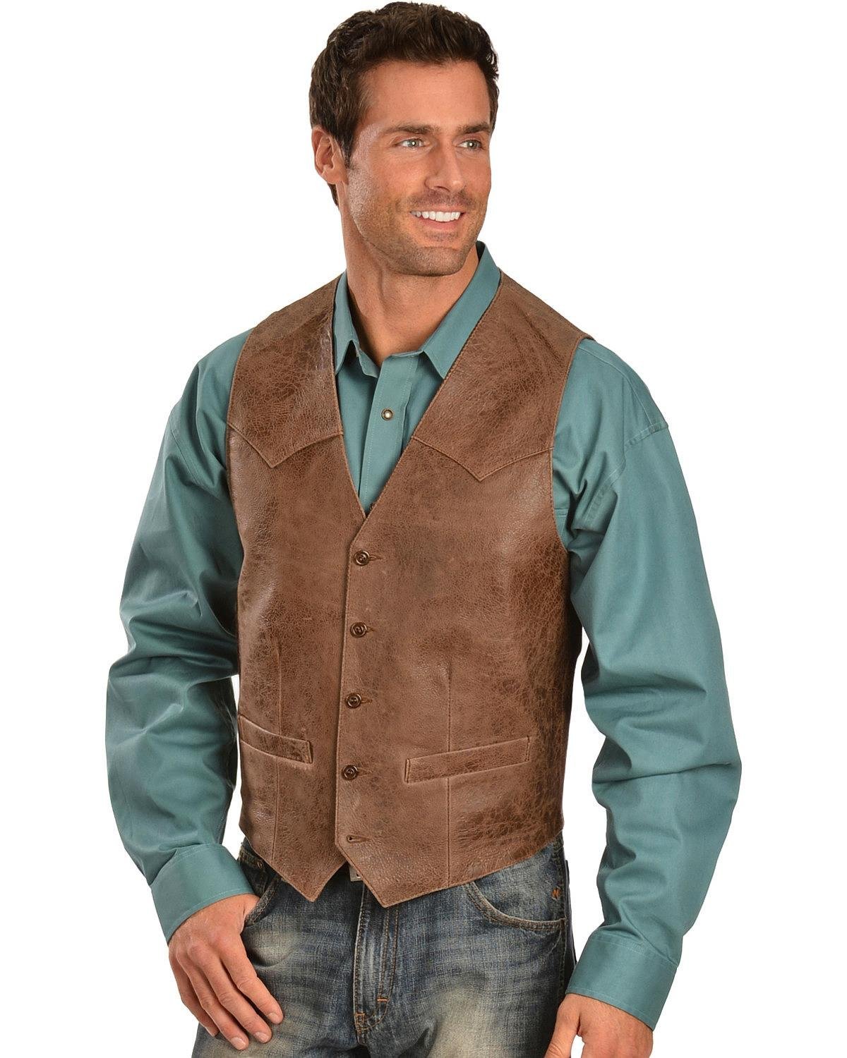 Scully Men's Lamb Leather Western Vest - Dark Brown