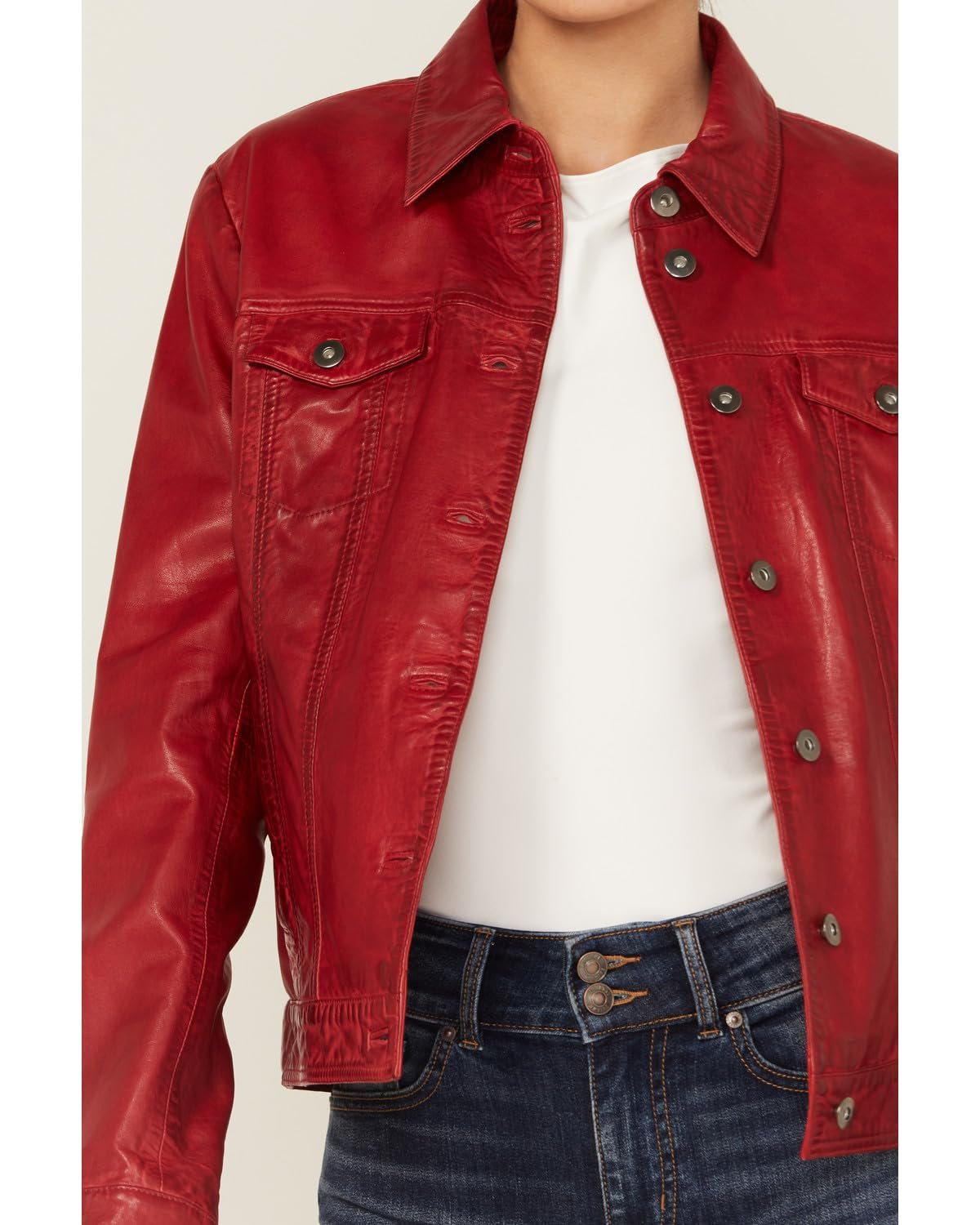 Scully Women's Leather Denim Button Jacket - Vintage Red