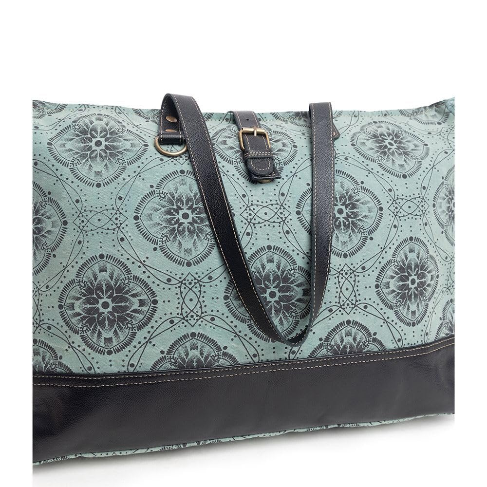Myra Bag Women's Western Leather Weekender Bag Canvas Upcycled Shoulder Handbag