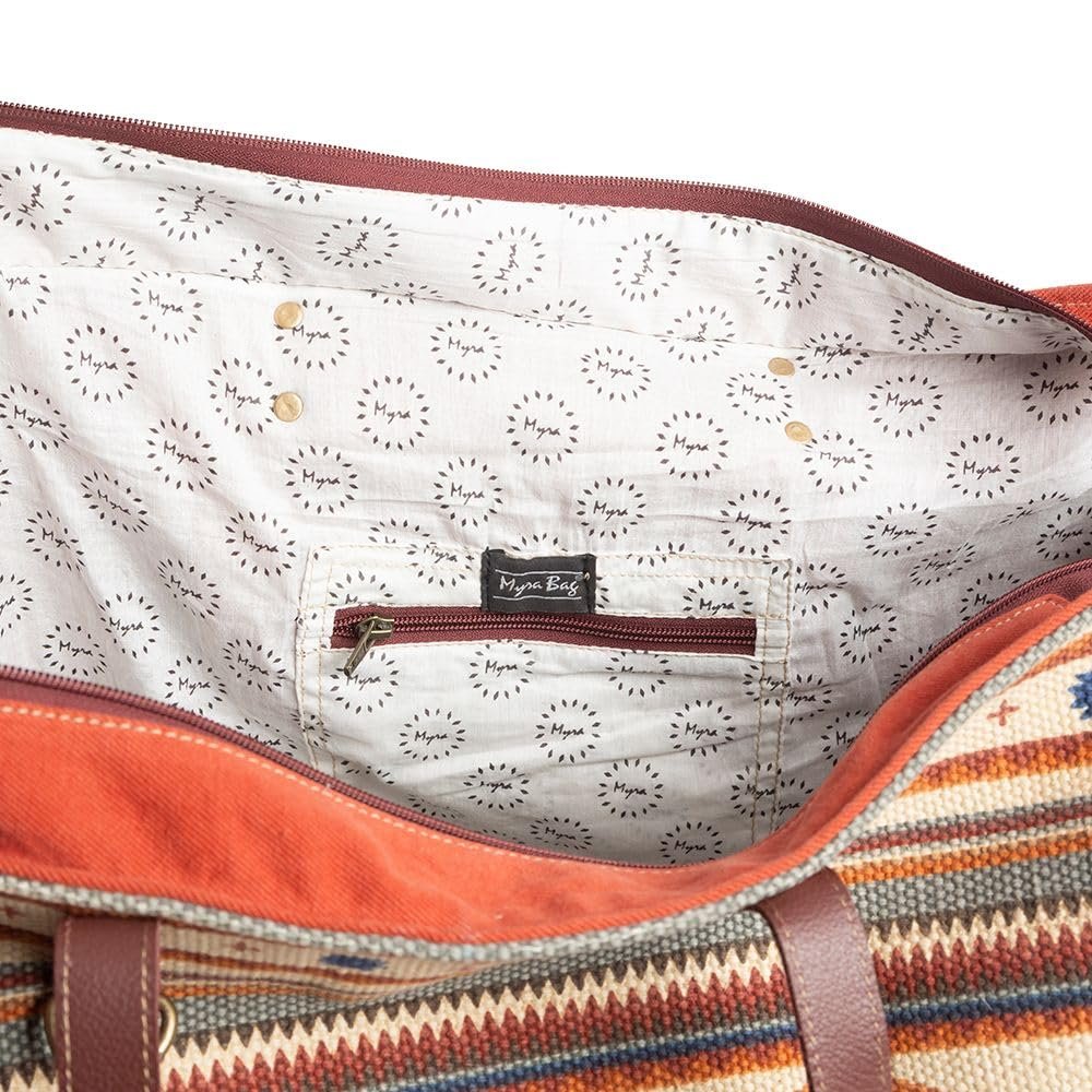 Myra Bag Women's Western Leather Weekender Bag Canvas Upcycled Shoulder Handbag
