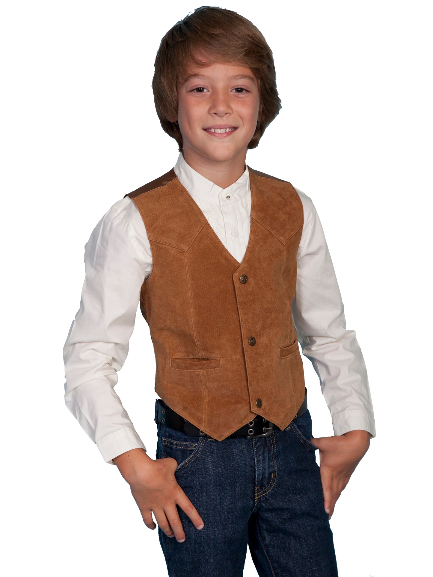 Boy standing in in brown vest