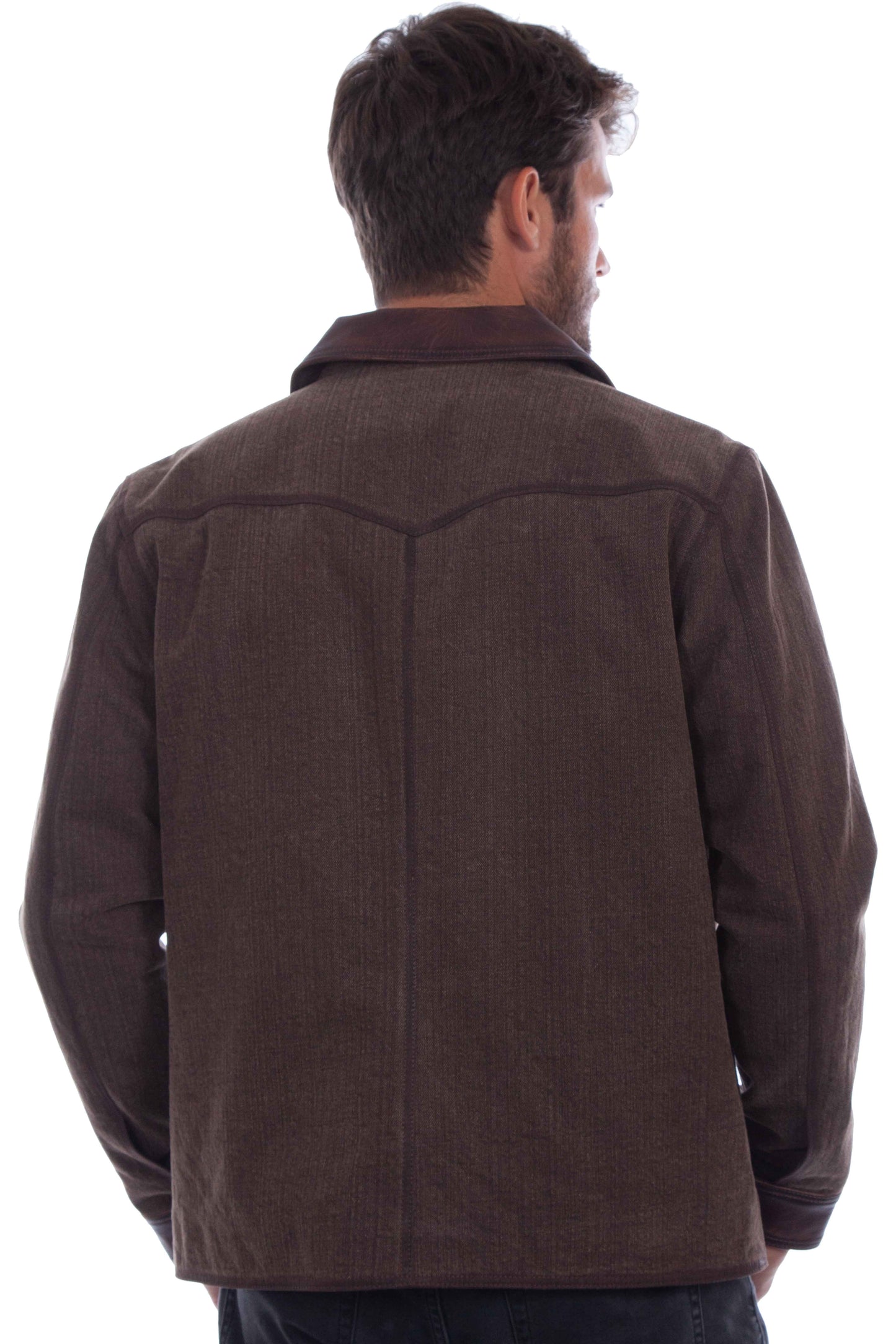 Scully Men's Canvas Leather Trim Zip Front Jacket in Brown