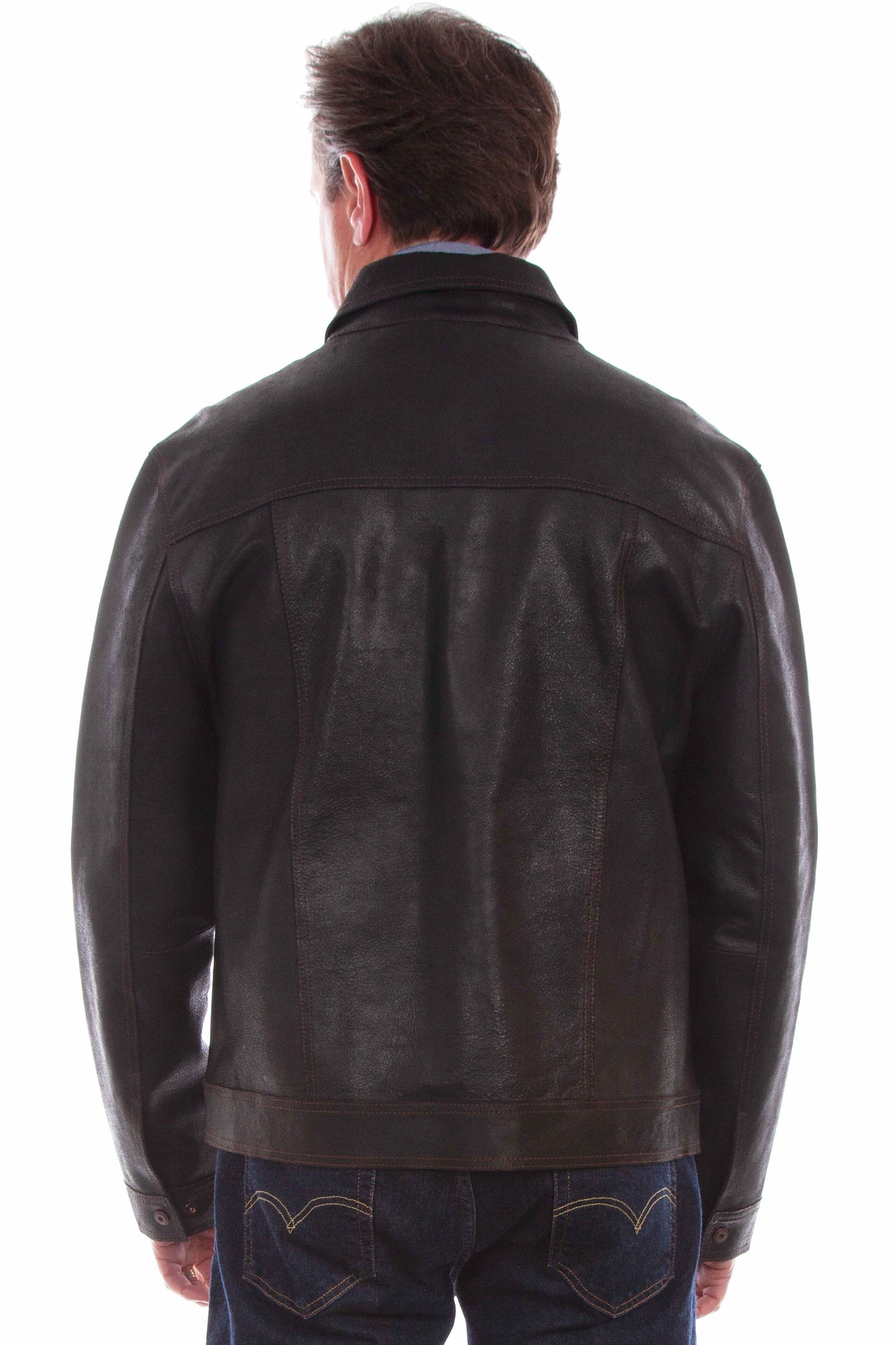 Scully Men's Solid Zip Front Lightweight Leather Jacket in Vintage Black