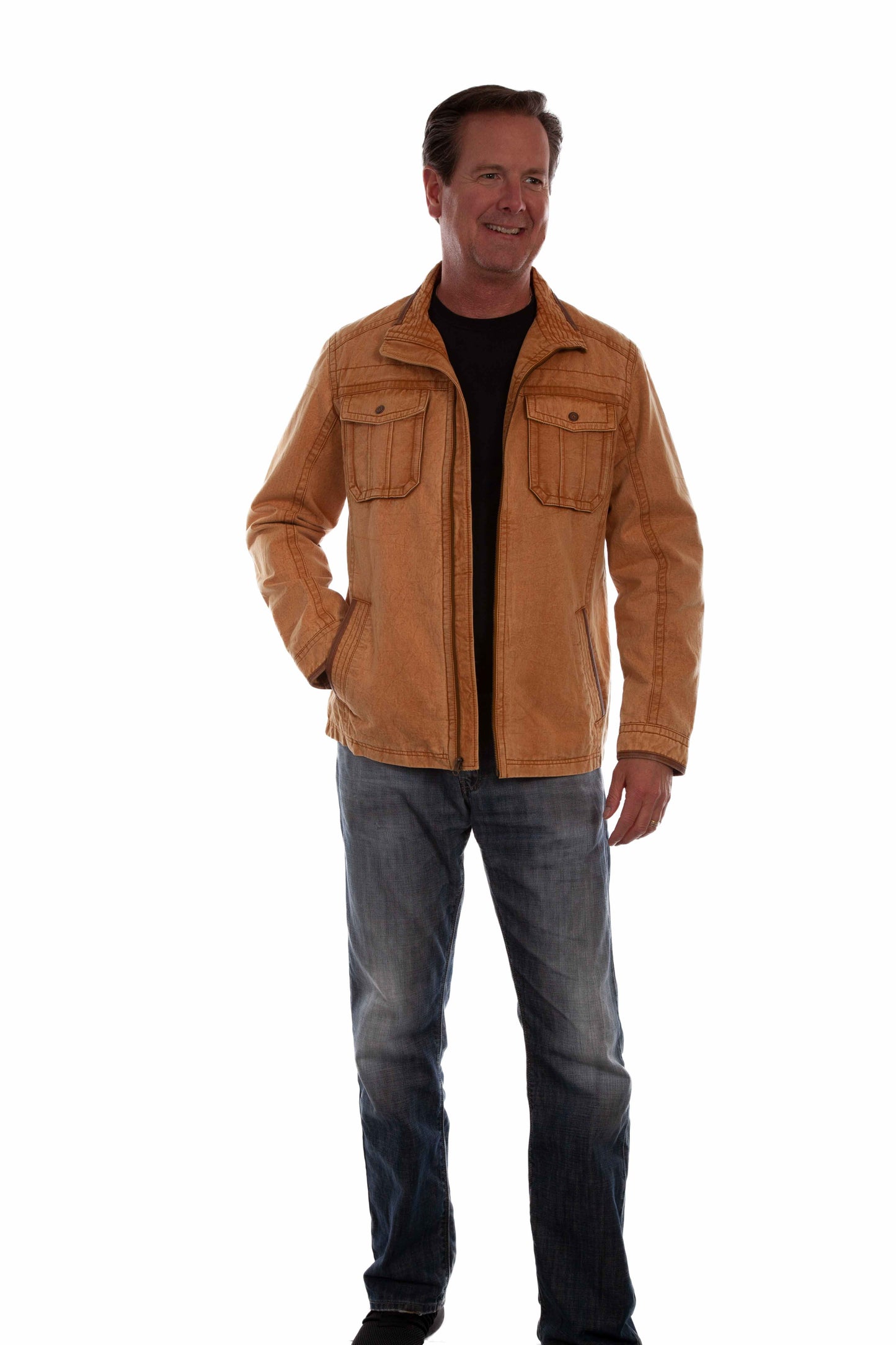 Scully Western Men's Zip Front Lightweight Pockets Jacket in Tan