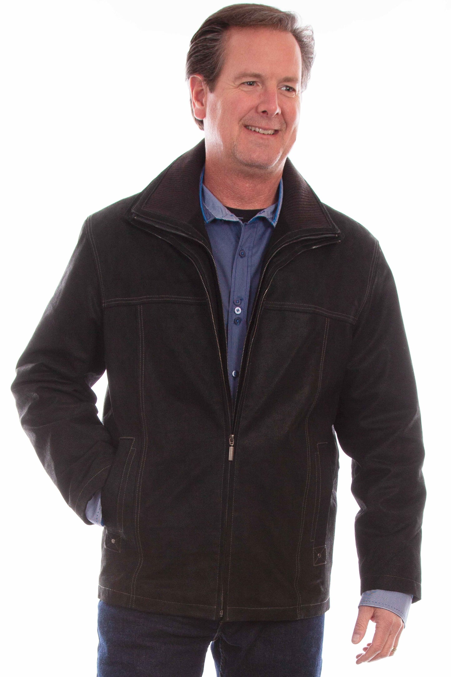 Scully Western Men's Suede Zip Jacket in Vintage Black