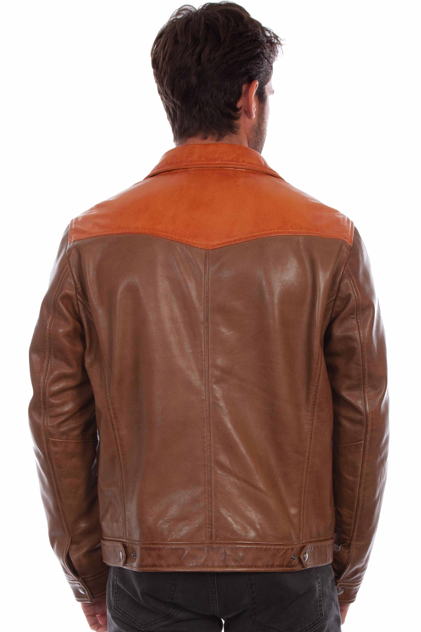 Scully Men's Color Block Leather Jacket in Saddle Tan