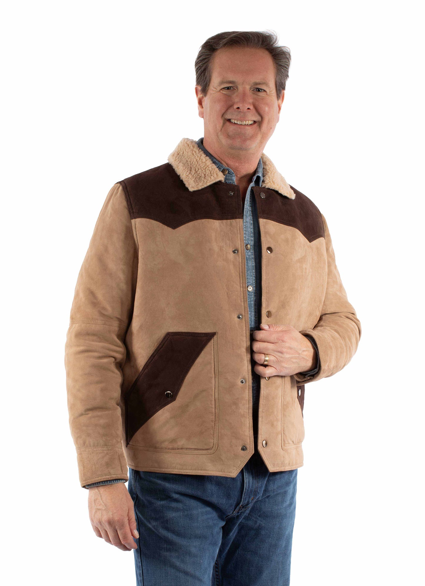 Scully Men's Color Block Suede Jacket in Beige
