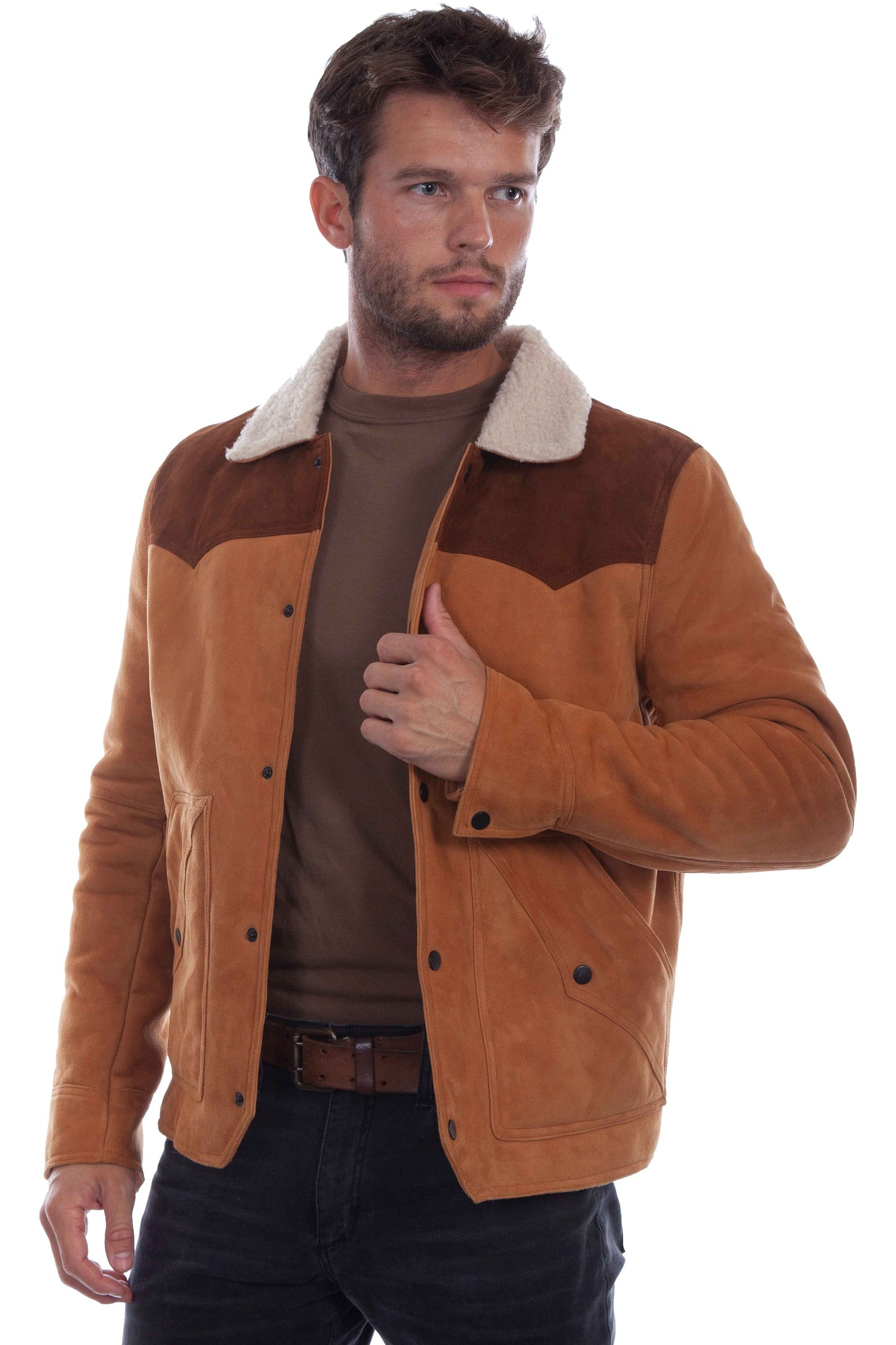 Scully Men's Suede Color Block Jacket in Tan