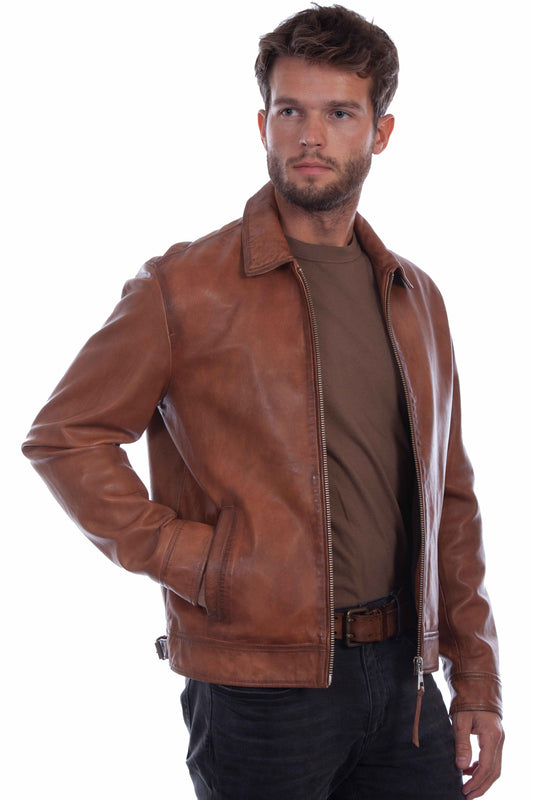 Scully Men's Leather Bomber Jacket in Cognac Soft Lamb