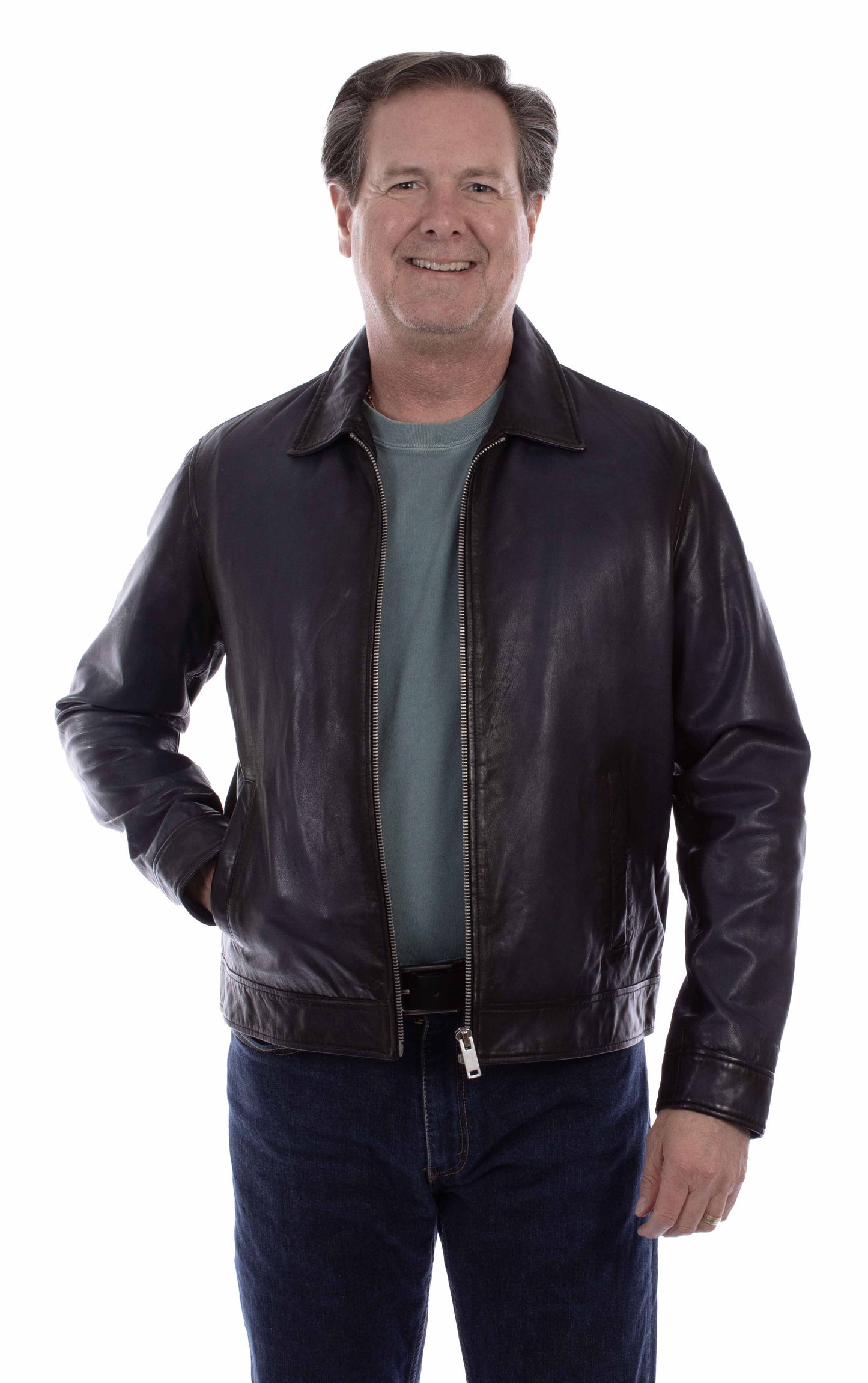 Scully Western Men's Leather Bomber Zip Front Jacket in Navy