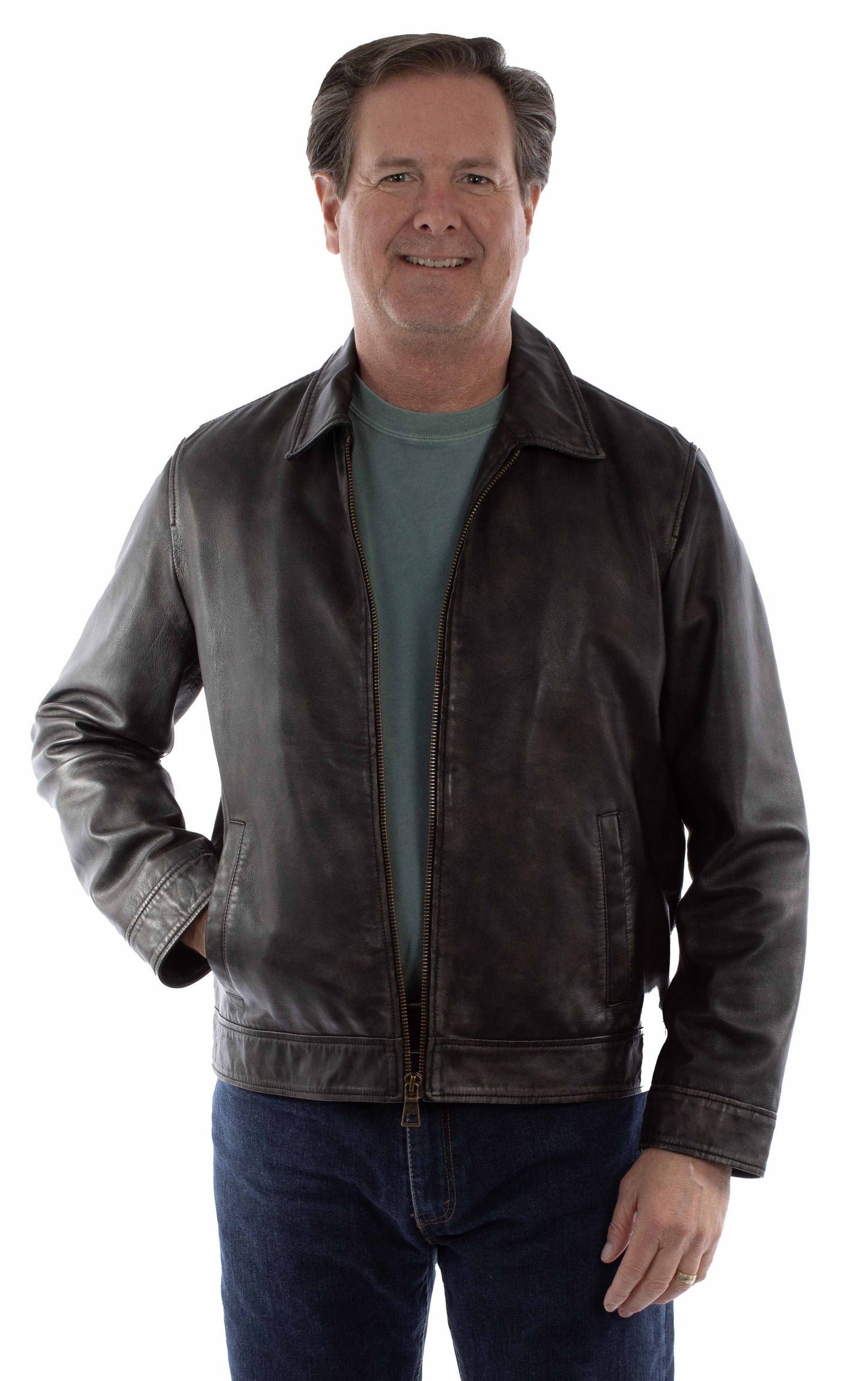 Scully Western Men's Leather Bomber Zip Front Jacket in Black