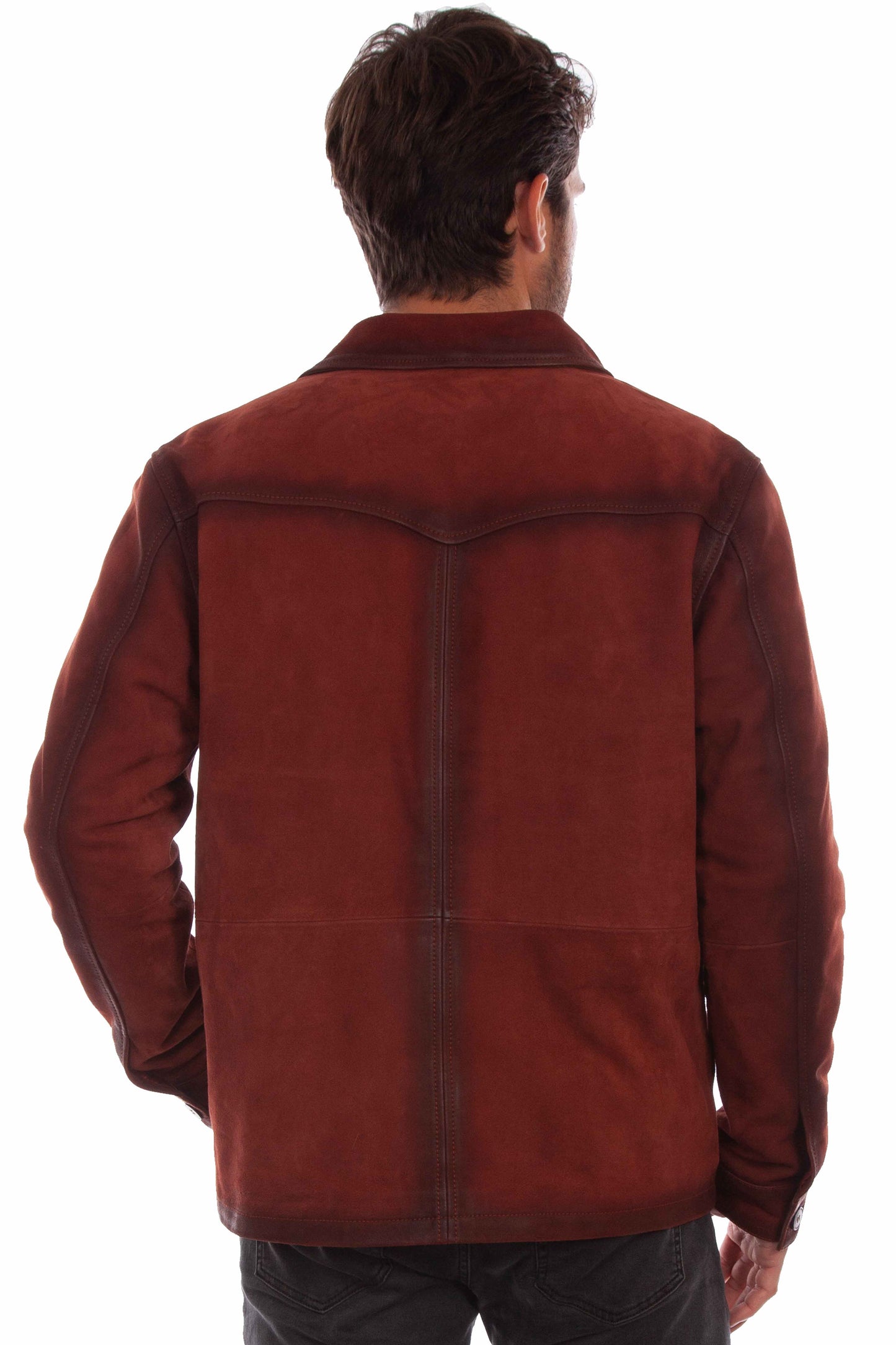 Scully Western Men's Suede Zip Darken Seams Jacket in Wine
