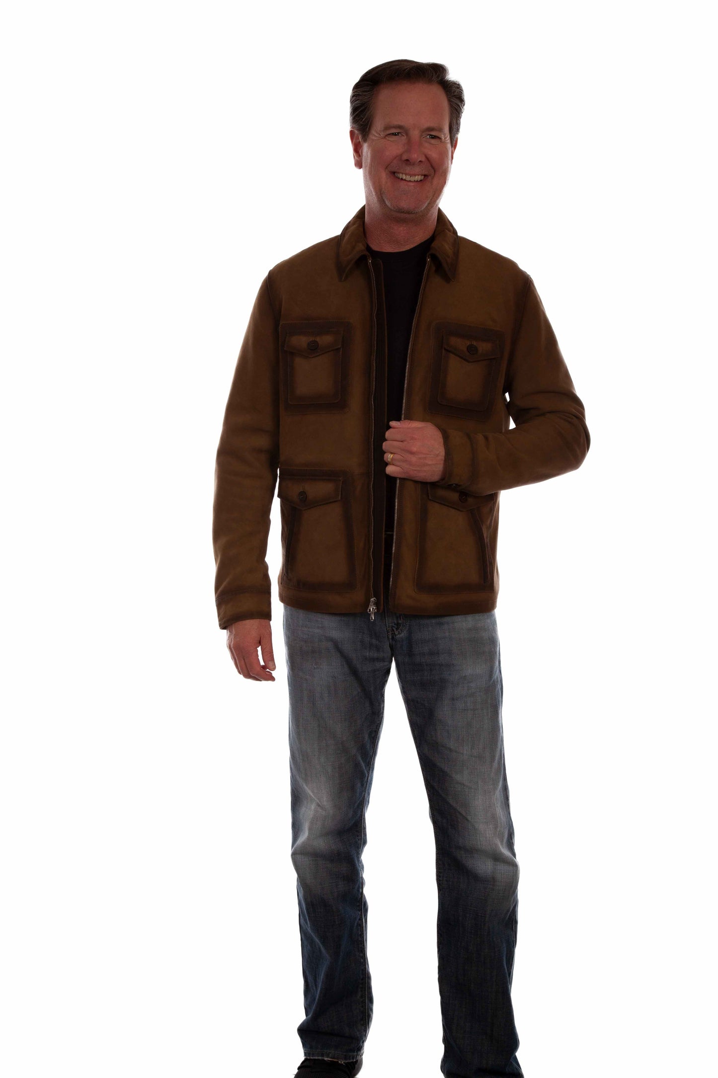 Scully Western Men's Suede Zip Darken Seams Jacket in Olive