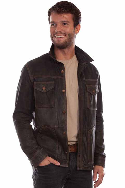 Scully Western Men's Button Front Leather Jacket in Chocolate