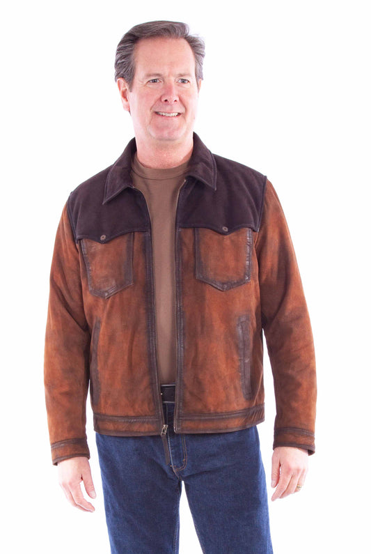 Scully Western Men's Two Tone Leather Zip Front Jacket in Brown