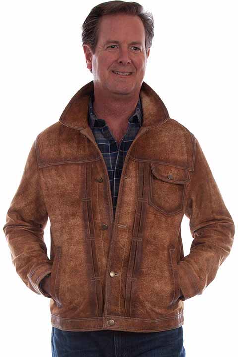 Scully Western Men's Leather Button Front Jacket in Teak