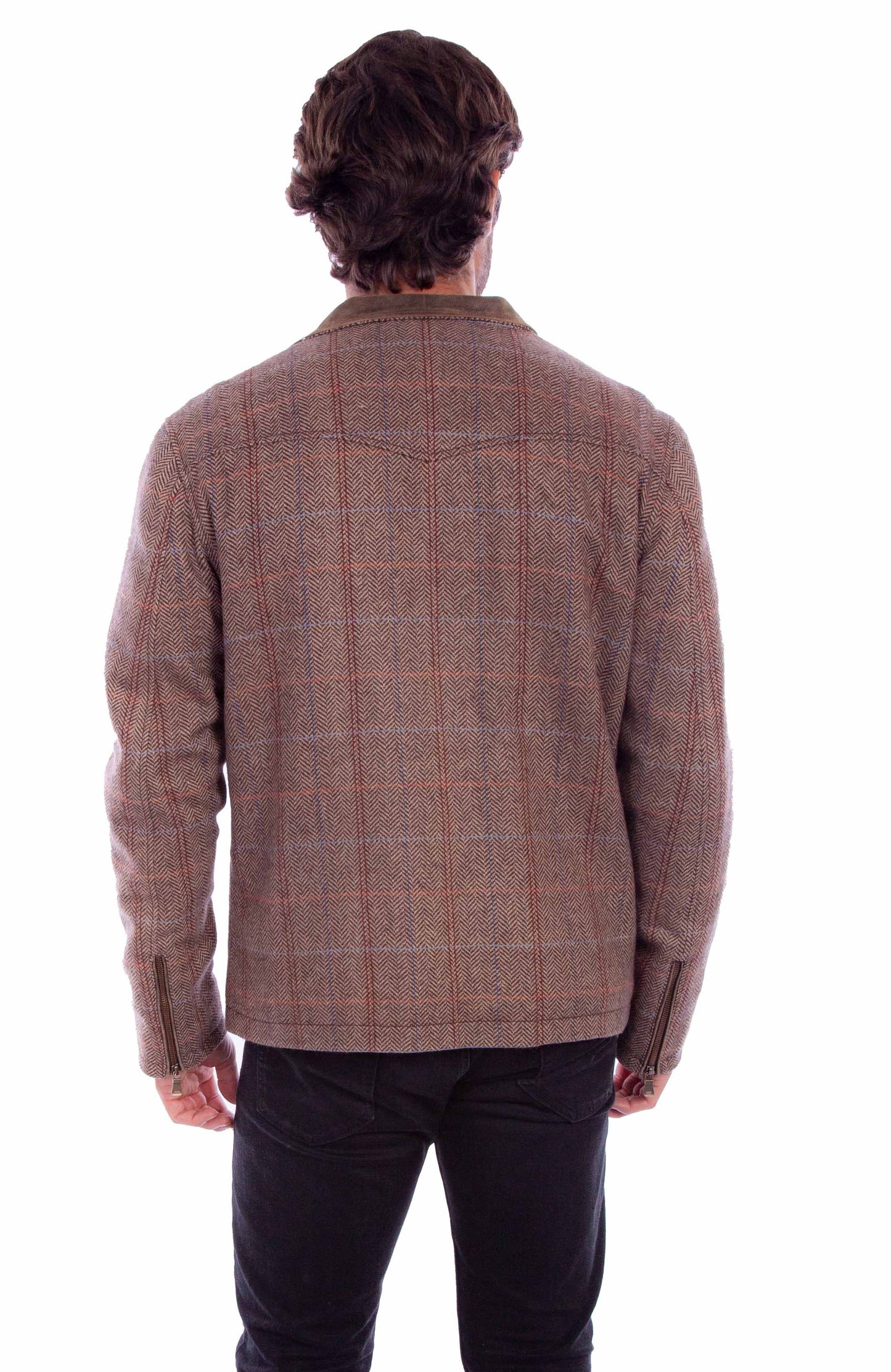 Scully Western Men's Zip Front Plaid Cotton Jacket in Brown