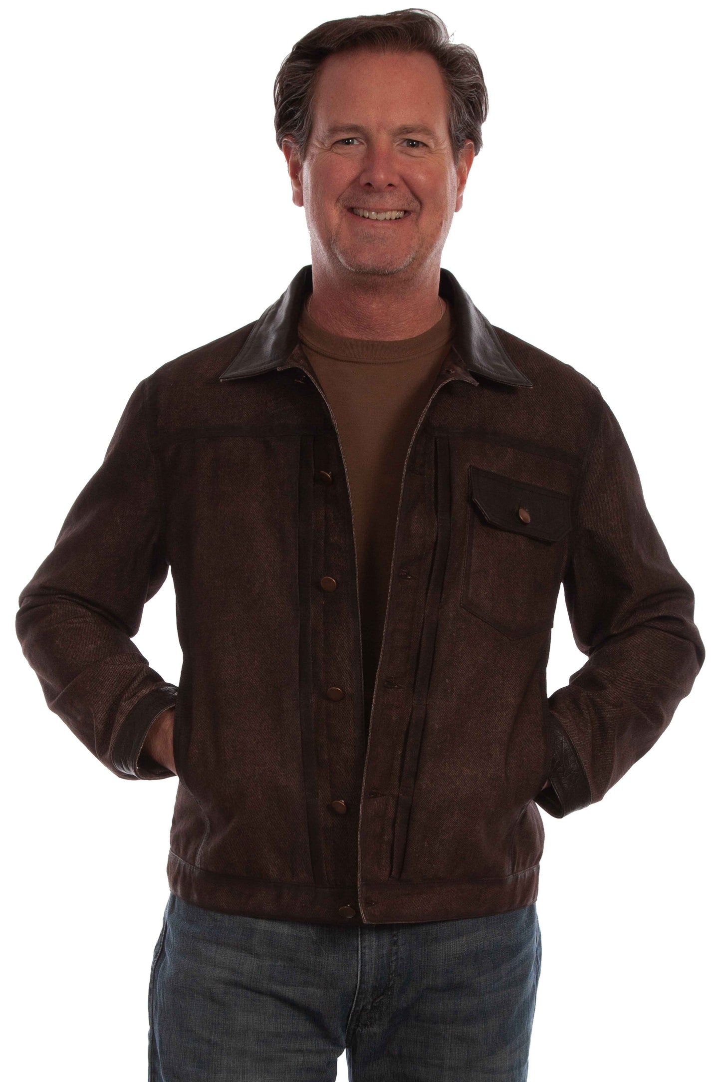 Scully Men's Button Front Leather Jacket in Brown