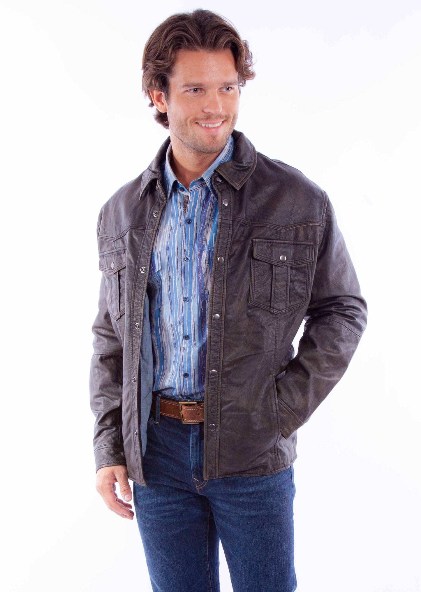 Scully Men's Leather Shirt Jacket in Black