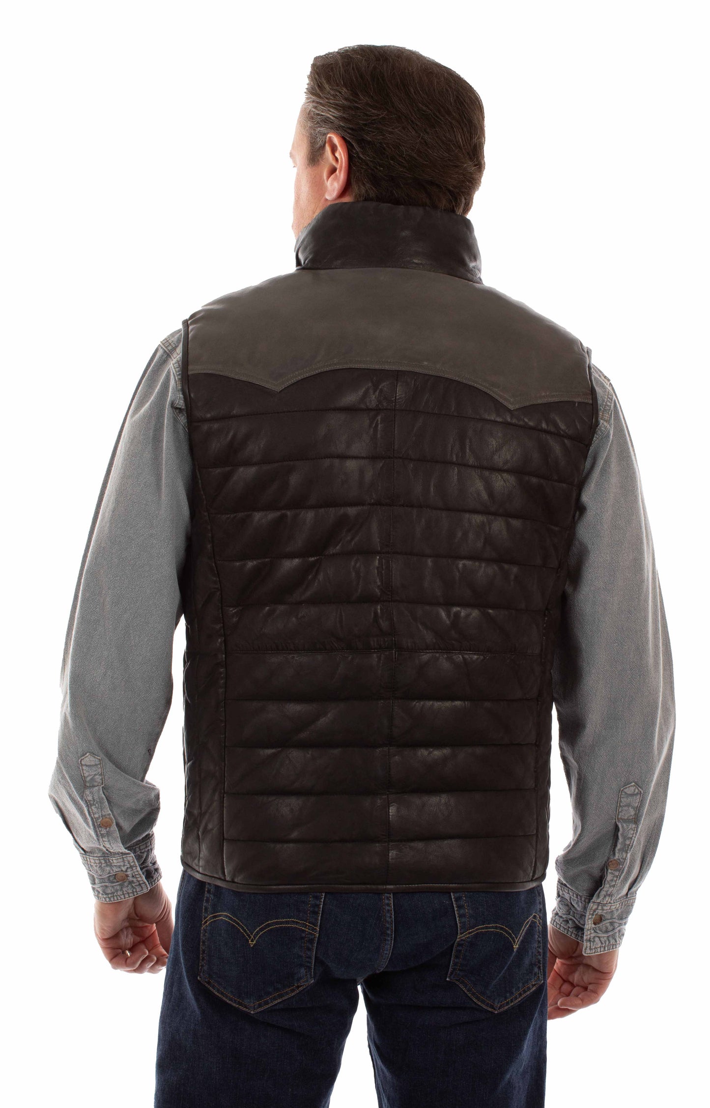 Scully Men's Two Tone Yoke Leather Vest in Black With Grey