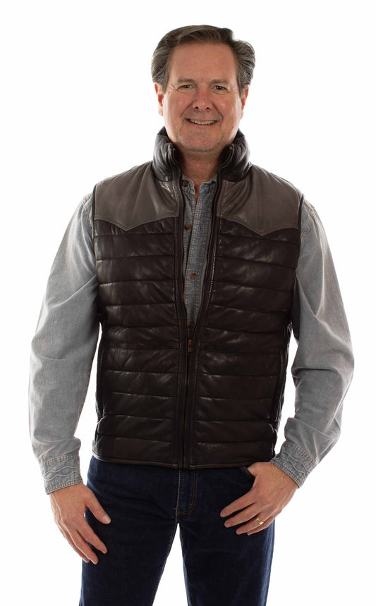 Scully Men's Two Tone Yoke Leather Vest in Black With Grey