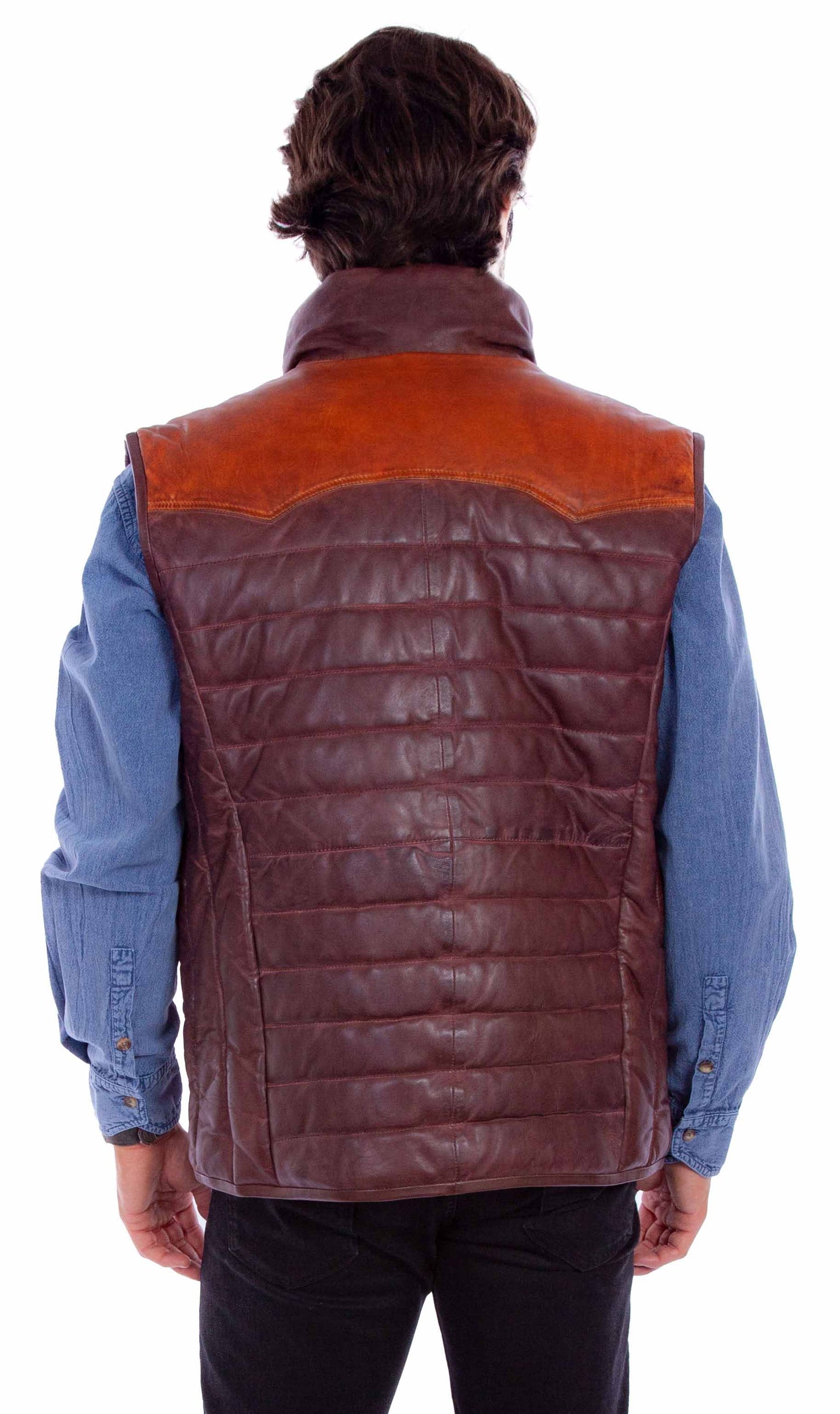 Scully Western Men's Leather Zip Smooth Yoke Vest in Brown