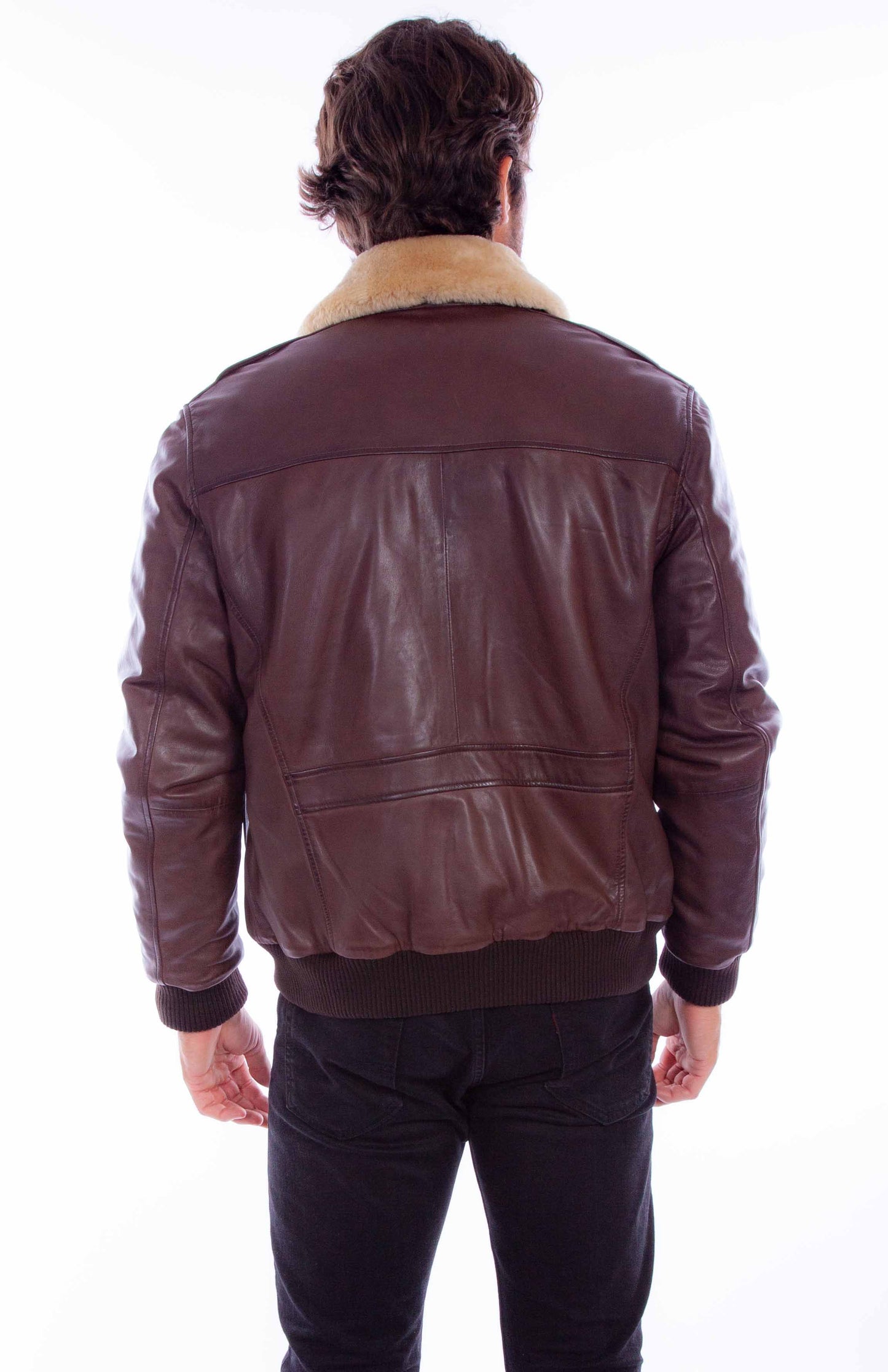Scully Western Men's Zip Front Leather Bomber Jacket in Brown