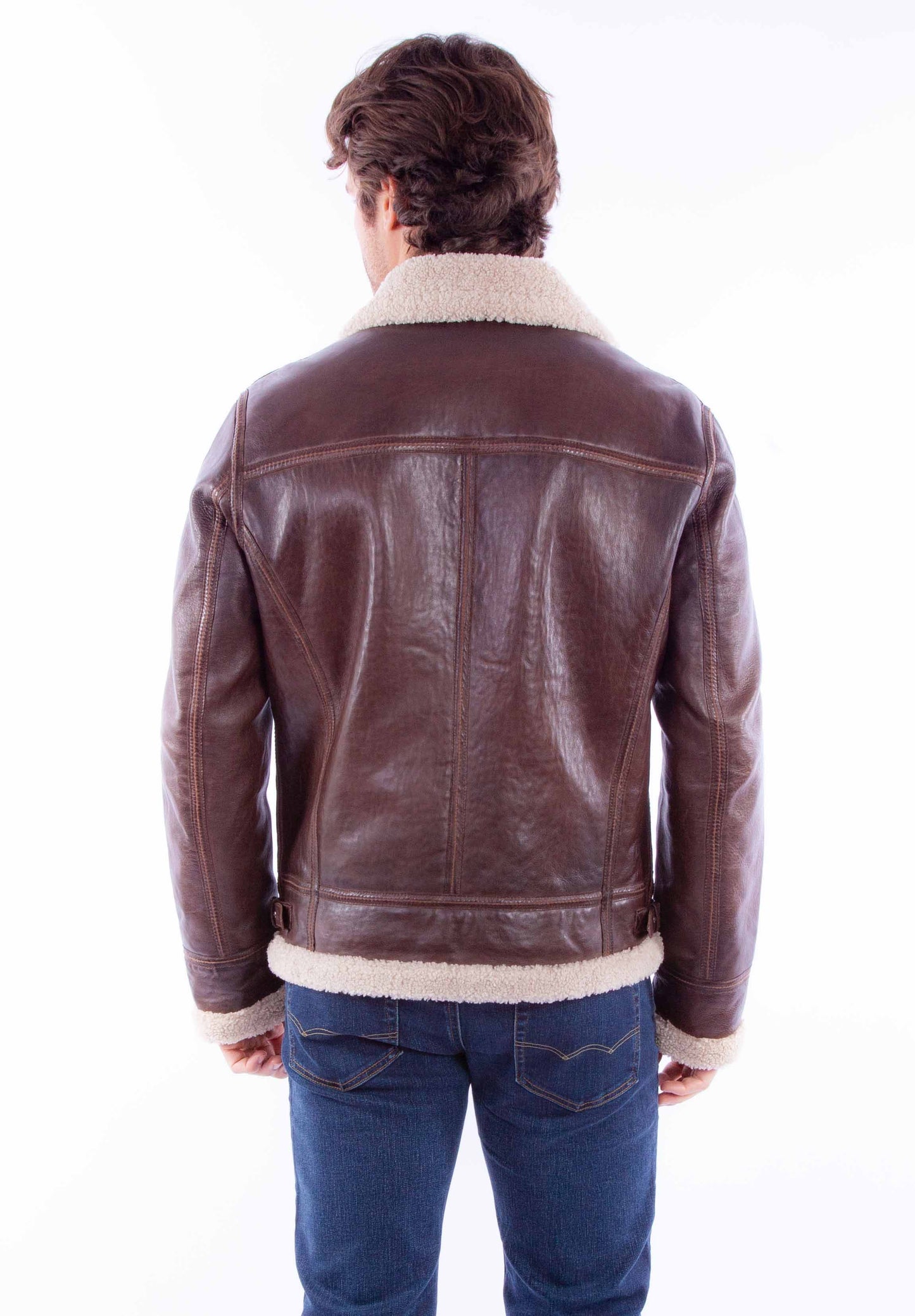 Scully Men's Sherpa Lined Leather Jacket in Chocolate
