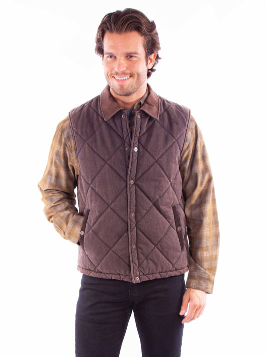 Scully Men's Snap Front Quilted Leather Vest in Brown