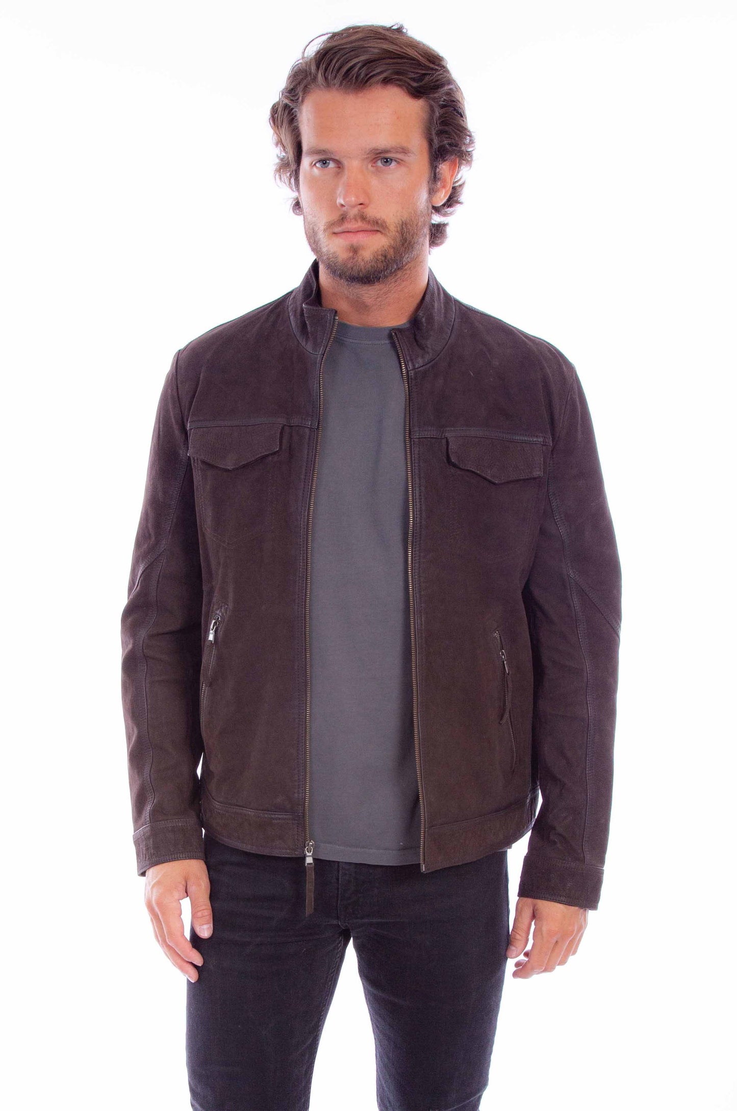 Scully Men's Suede Zip Jacket in Brown