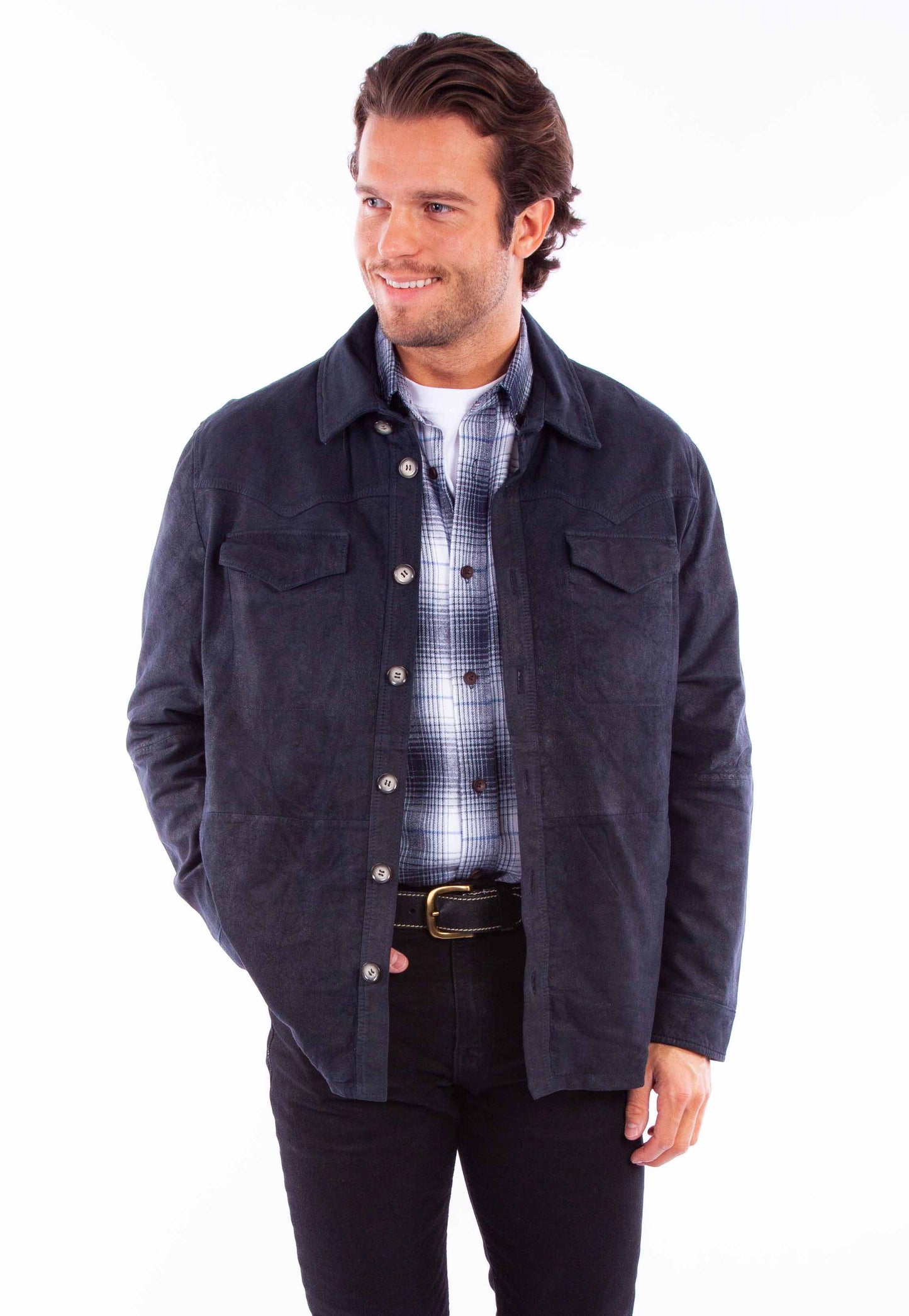 Scully Western Men's Button Front Yokes Jacket in Navy