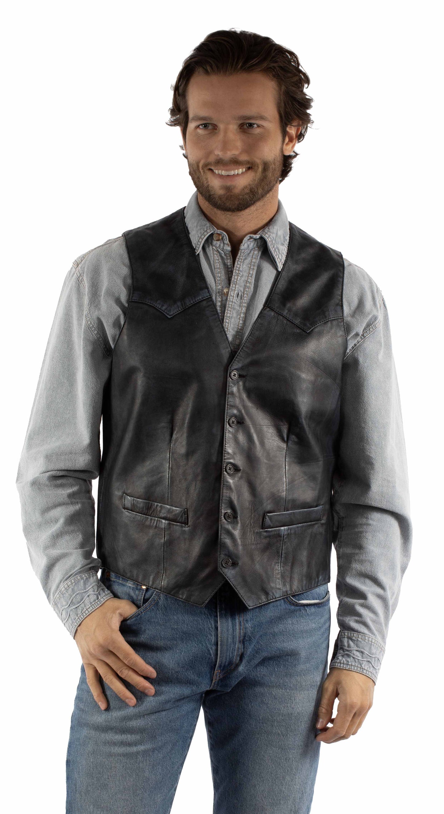 Scully Men's Solid Leather Vest in Navy