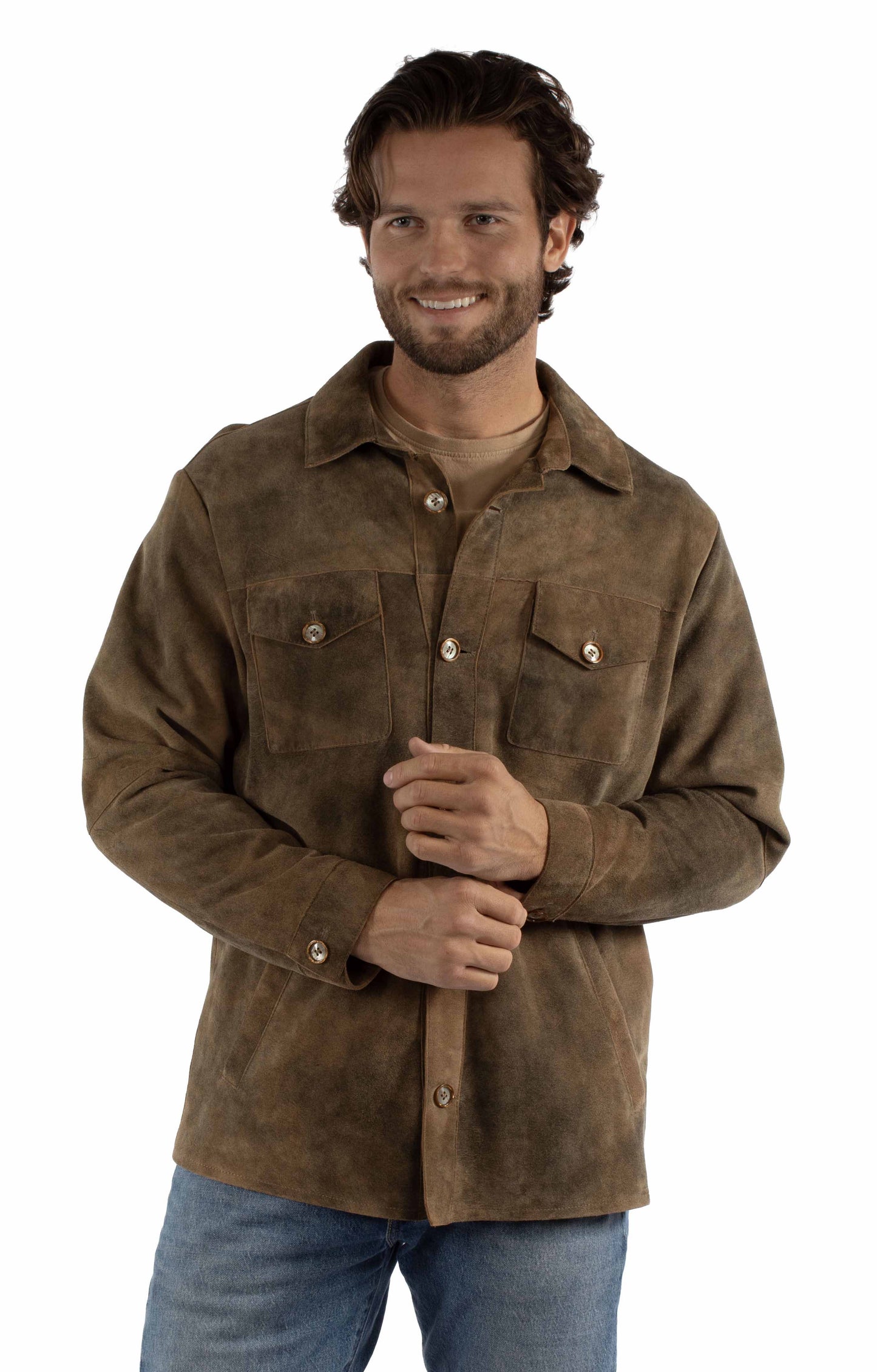 Scully Men's Button Up Leather Shirt Jacket in Brown