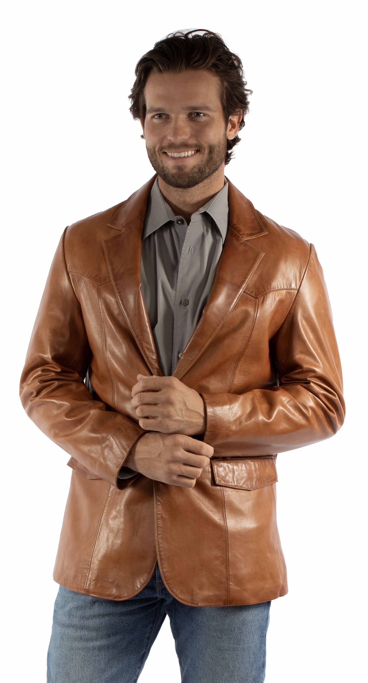 Scully Western Men's Leather Reg Blazer in Antique Cognac