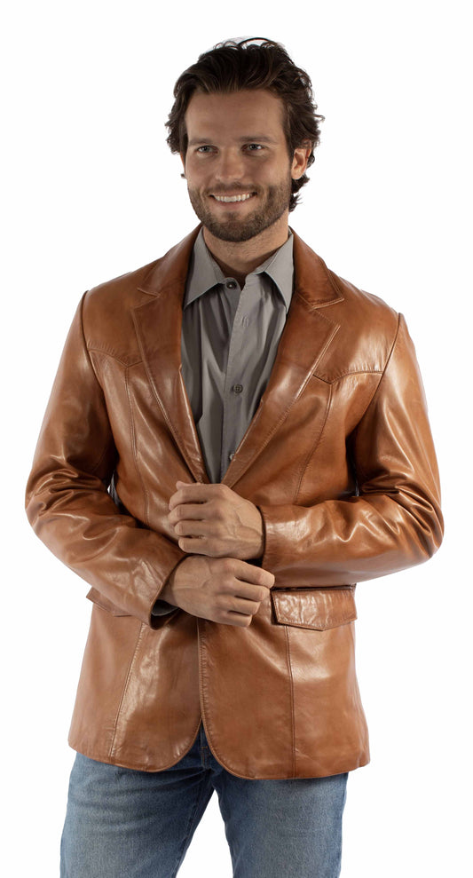 Scully Western Men's Leather Reg Blazer in Antique Cognac