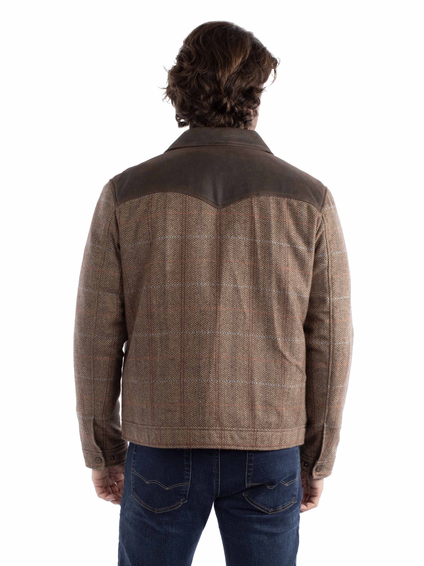 Scully Men's Refined Herringbone Leather Jacket in Brown