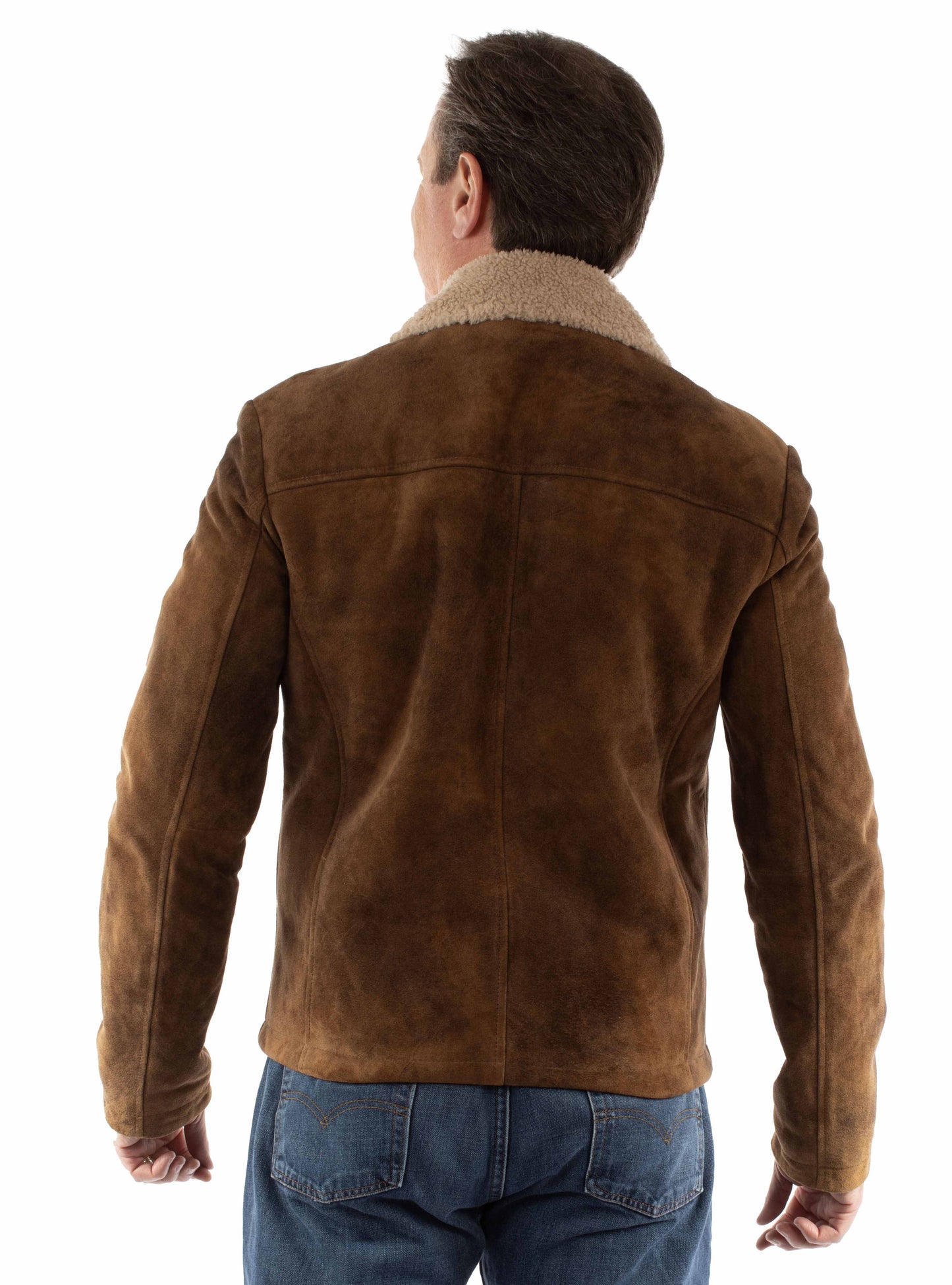 Scully Men's Sherpa Lined Leather Zip Jacket in Brown