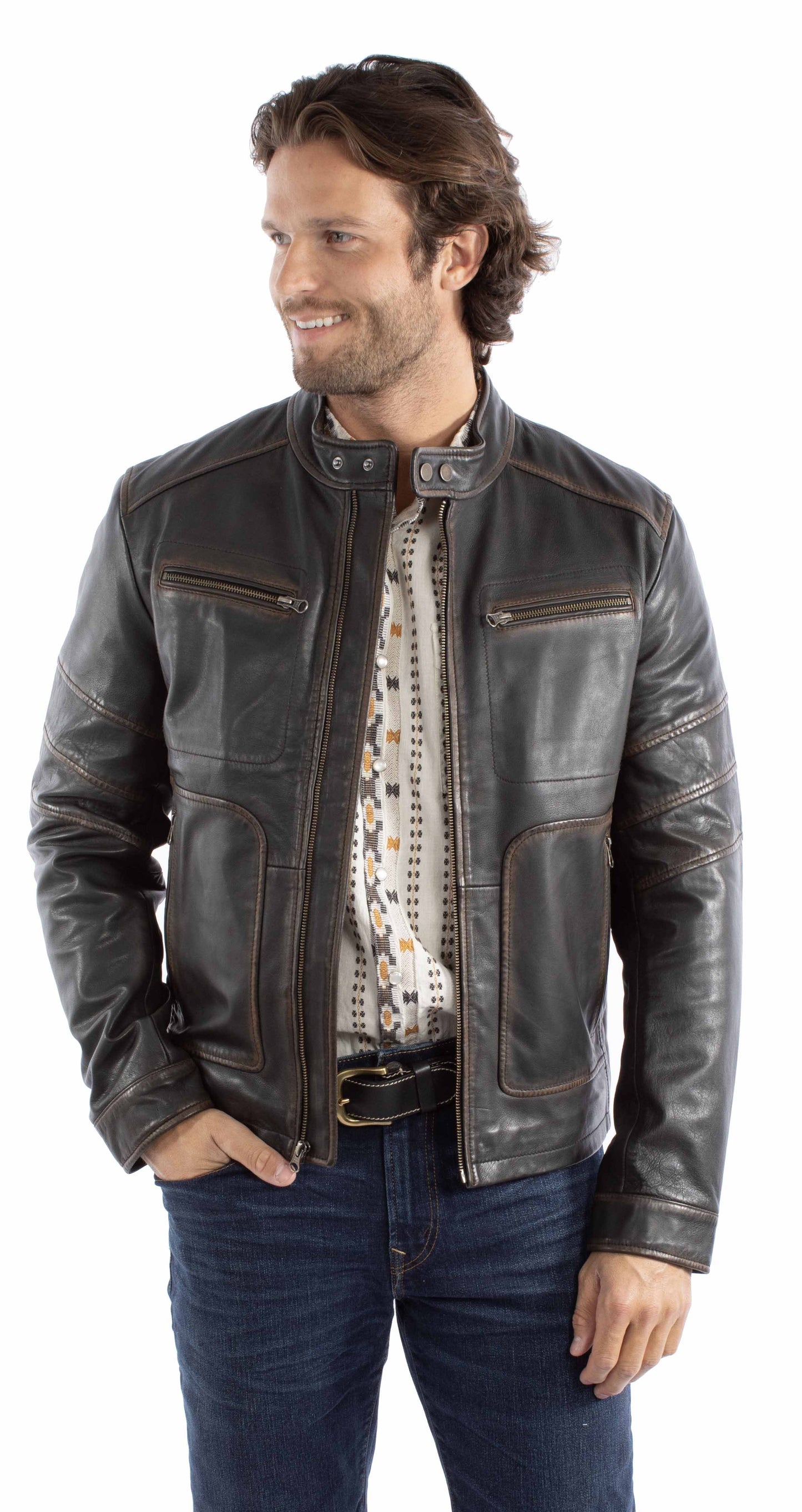 Scully Men's Leather Moto Jacket in Black