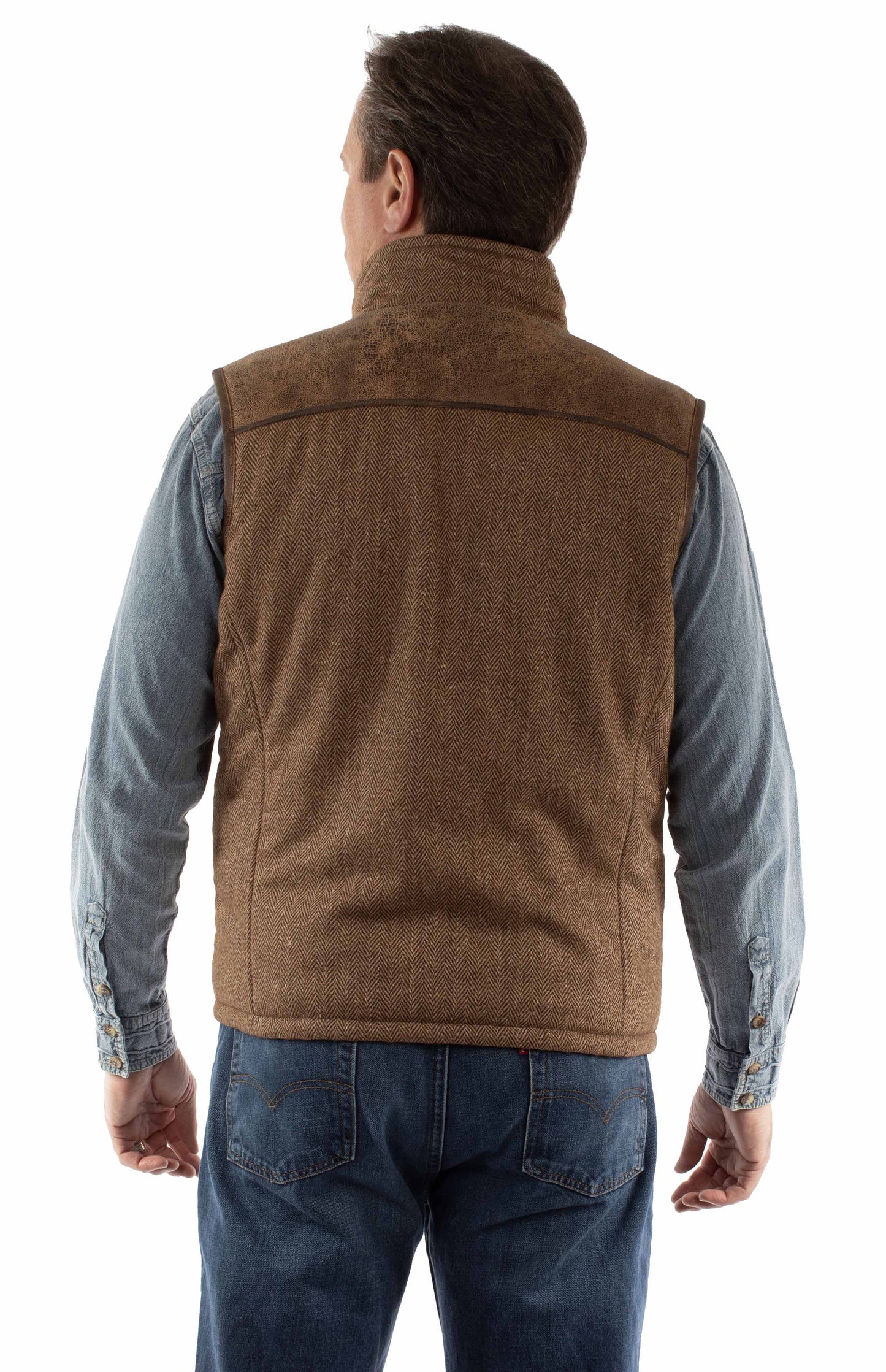 Scully Western Men's Quilted Leather Herringbone Vest in Brown